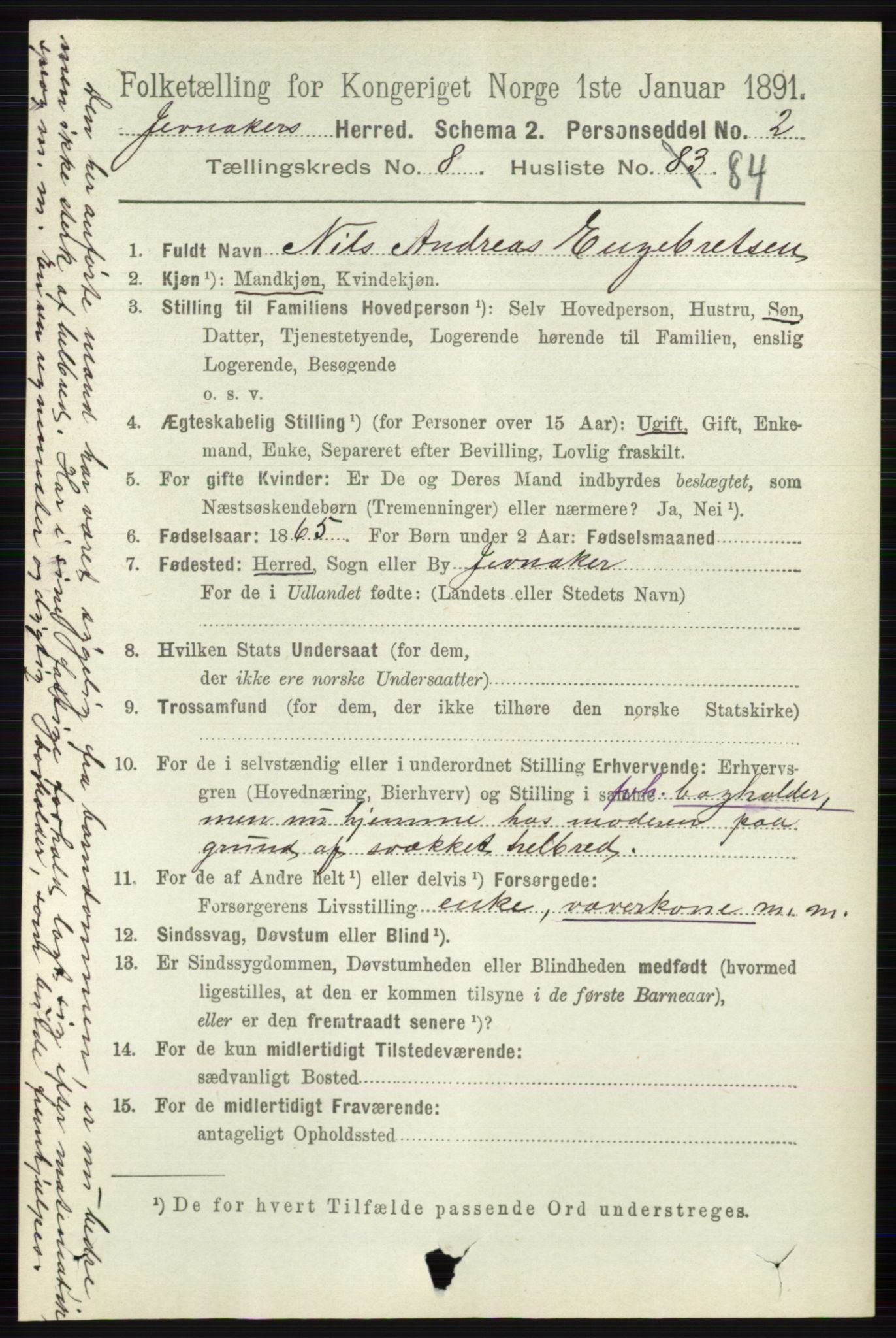 RA, 1891 census for 0532 Jevnaker, 1891, p. 4868