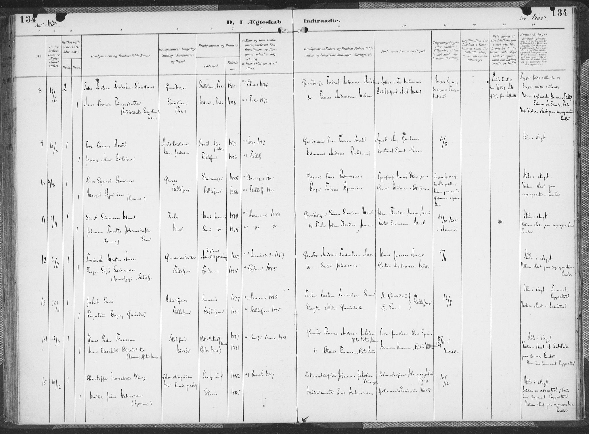 Flekkefjord sokneprestkontor, AV/SAK-1111-0012/F/Fa/Faa/L0002: Parish register (official) no. A 2, 1900-1912, p. 134