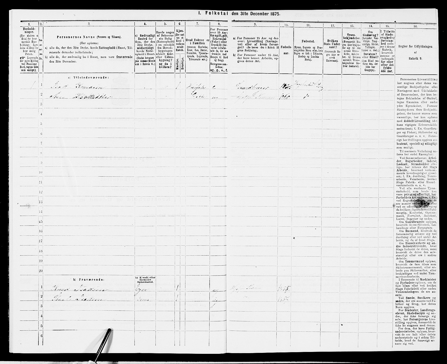 SAK, 1875 census for 1034P Hægebostad, 1875, p. 57