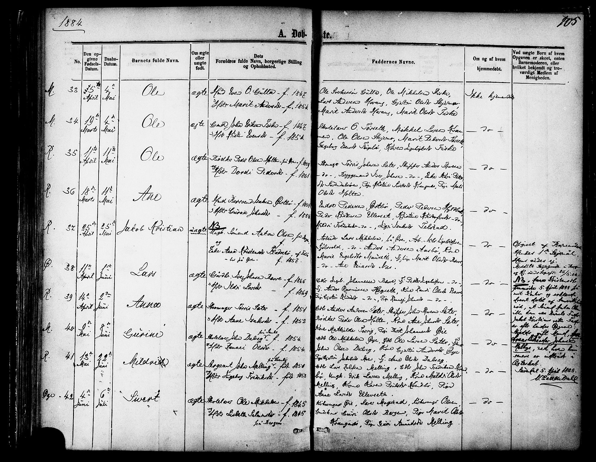 Ministerialprotokoller, klokkerbøker og fødselsregistre - Møre og Romsdal, AV/SAT-A-1454/595/L1046: Parish register (official) no. 595A08, 1874-1884, p. 105