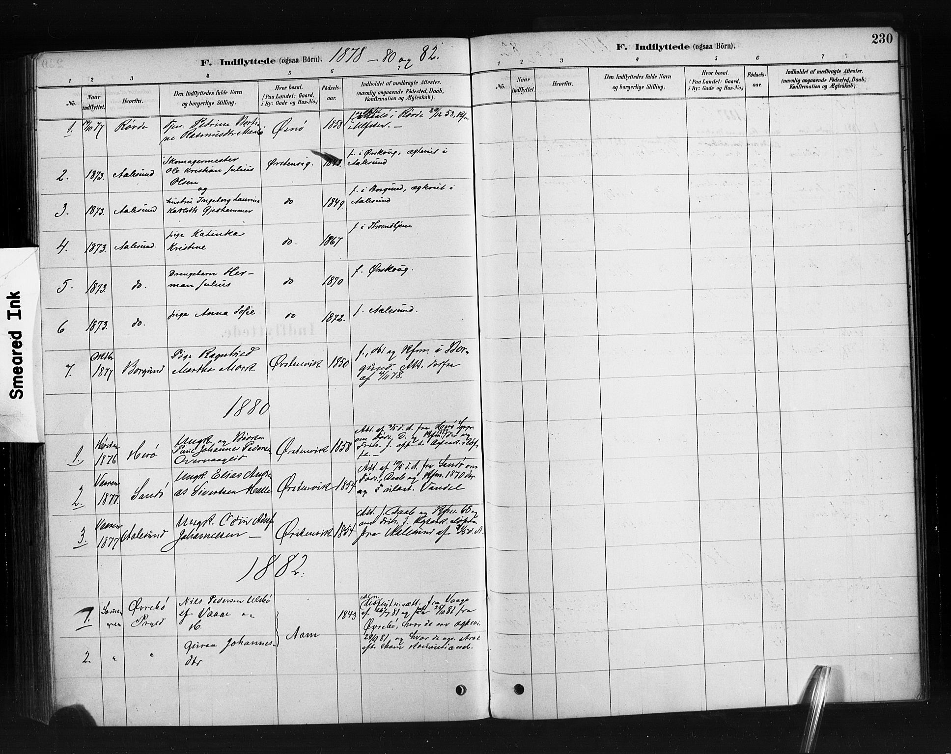 Ministerialprotokoller, klokkerbøker og fødselsregistre - Møre og Romsdal, SAT/A-1454/513/L0176: Parish register (official) no. 513A03, 1877-1889, p. 230