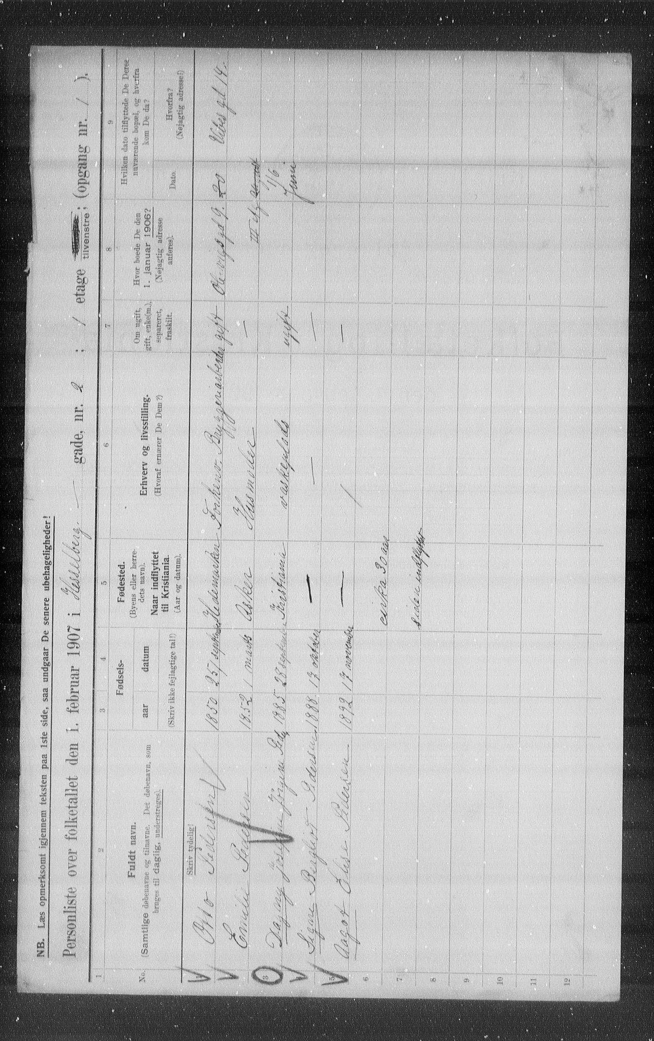 OBA, Municipal Census 1907 for Kristiania, 1907, p. 20491