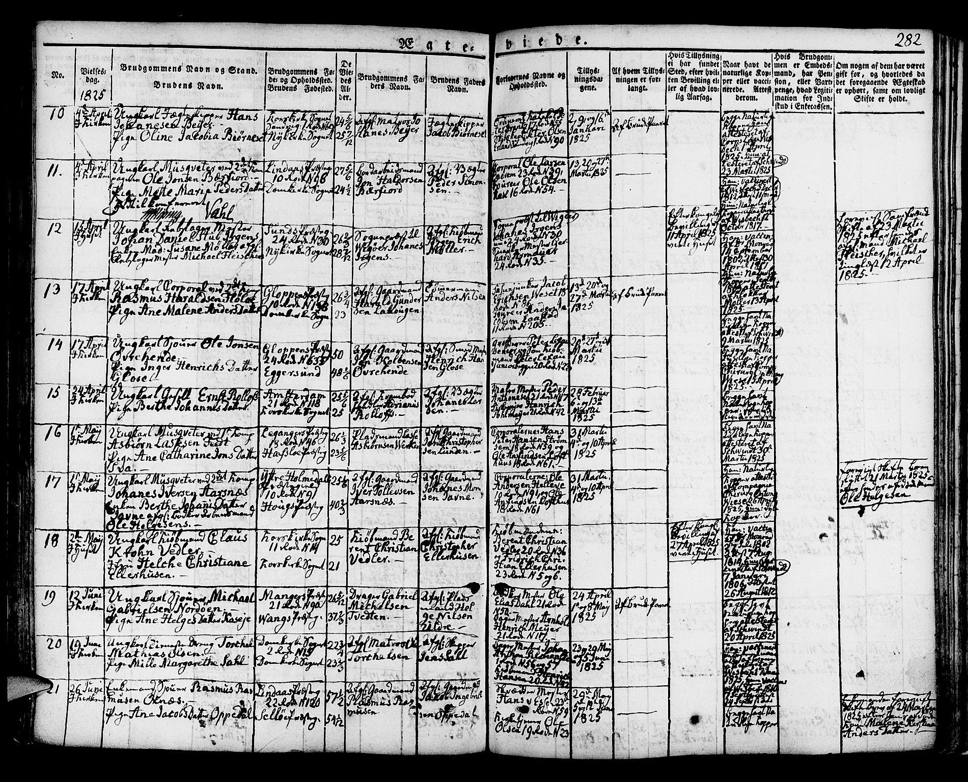 Korskirken sokneprestembete, SAB/A-76101/H/Hab: Parish register (copy) no. A 3, 1821-1831, p. 282