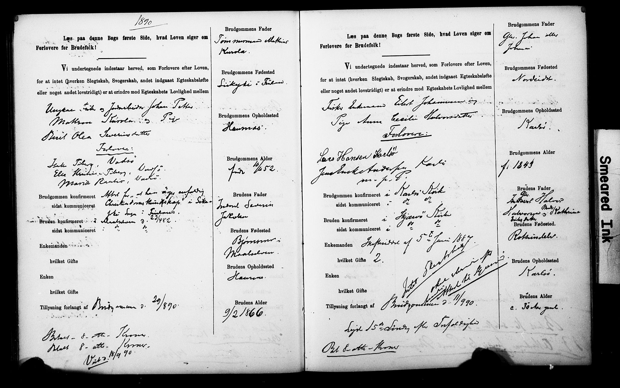 Uten arkivreferanse**, SAT/-: Banns register no. 1 /1 (Trøgstad), 1886-1891