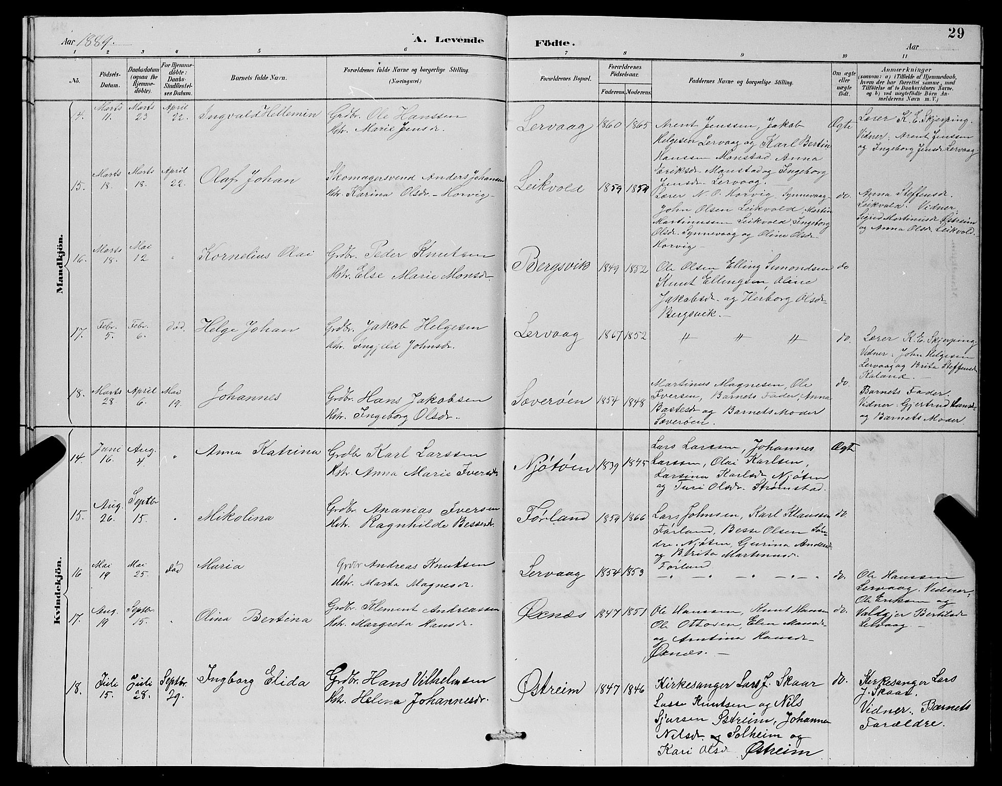 Lindås Sokneprestembete, AV/SAB-A-76701/H/Hab/Habc/L0003: Parish register (copy) no. C 3, 1886-1893, p. 29