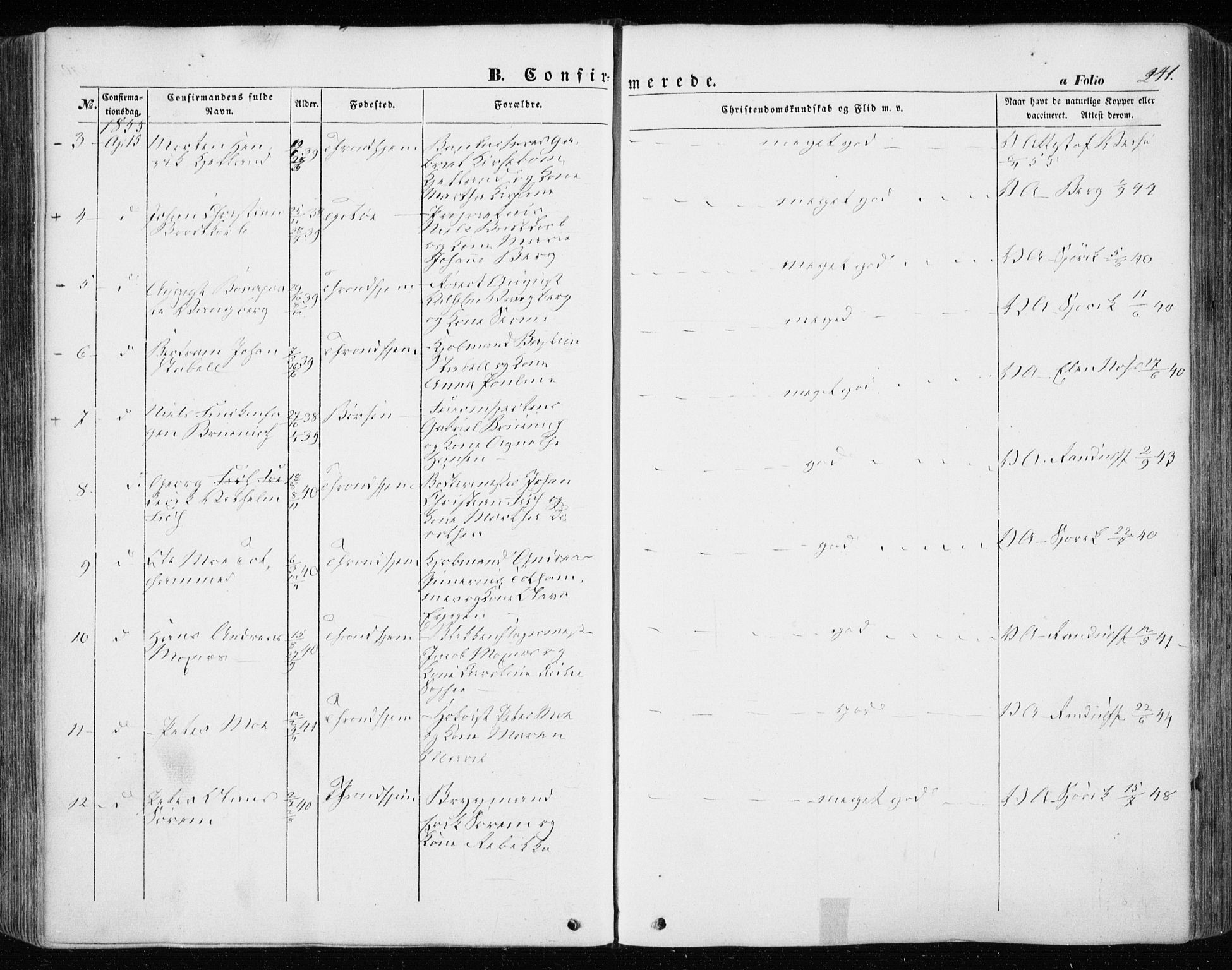 Ministerialprotokoller, klokkerbøker og fødselsregistre - Sør-Trøndelag, SAT/A-1456/601/L0051: Parish register (official) no. 601A19, 1848-1857, p. 241