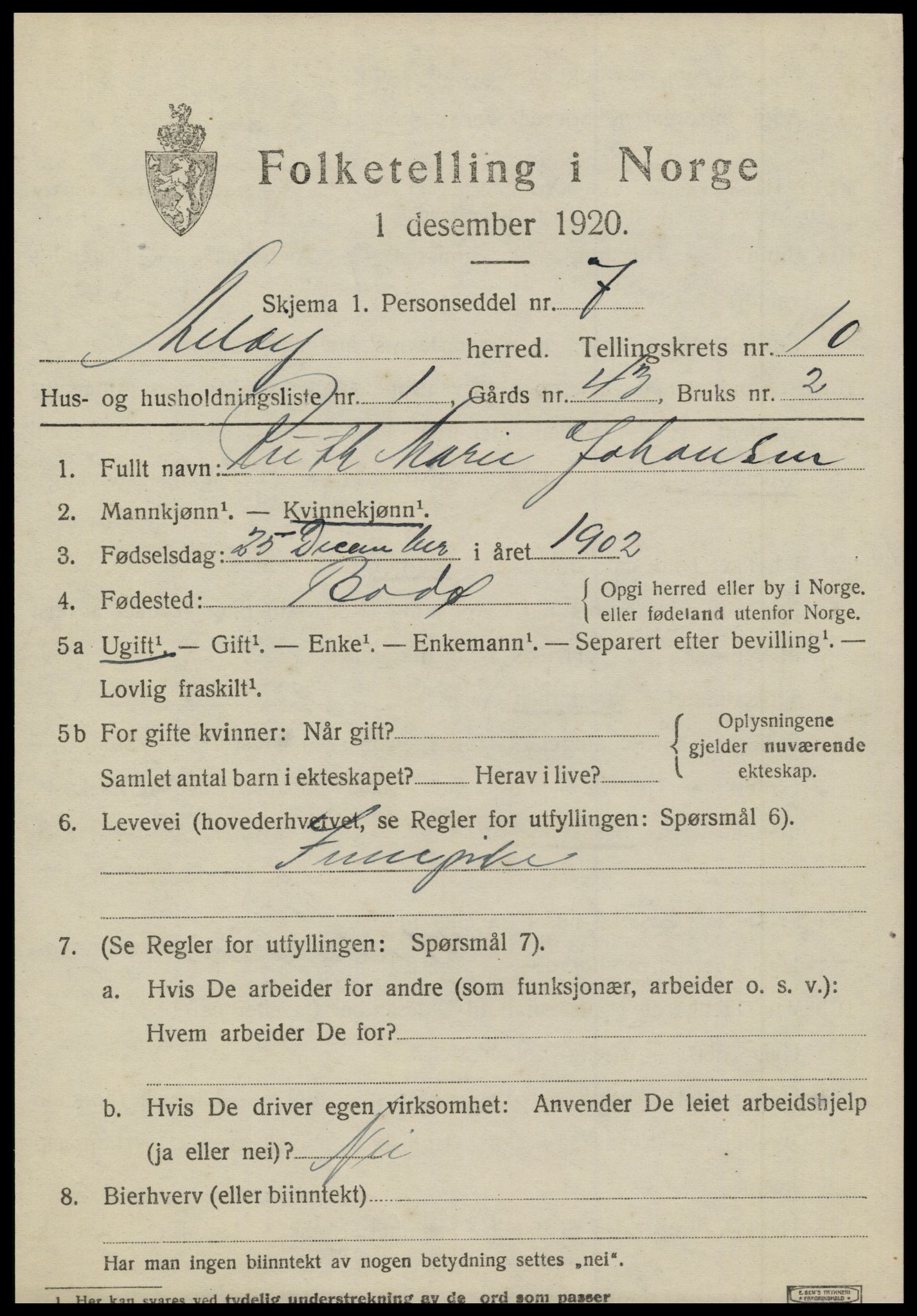 SAT, 1920 census for Meløy, 1920, p. 5179