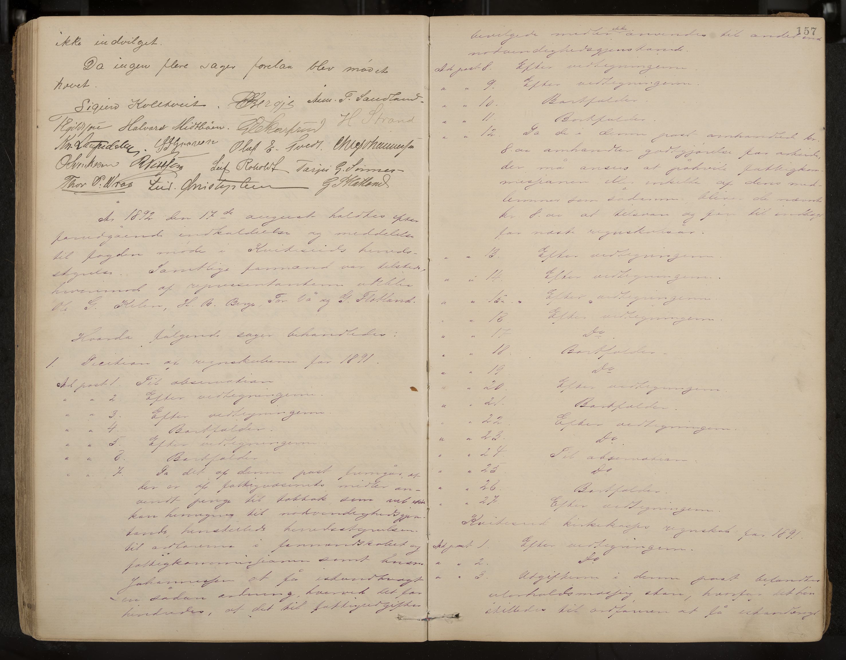 Kviteseid formannskap og sentraladministrasjon, IKAK/0829021/A/Aa/L0003: Møtebok, 1885-1896, p. 157