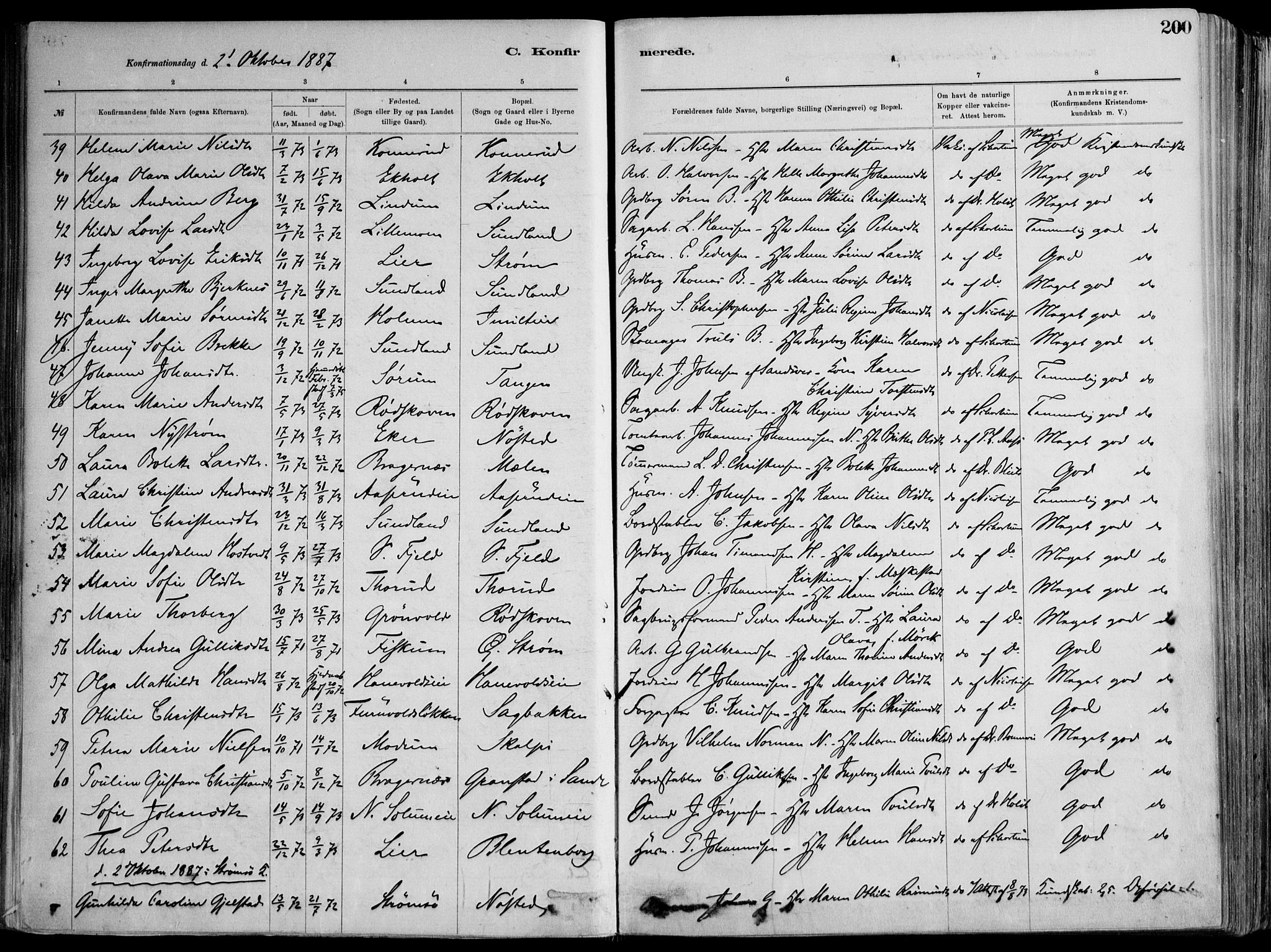 Skoger kirkebøker, AV/SAKO-A-59/F/Fa/L0006: Parish register (official) no. I 6, 1885-1910, p. 200