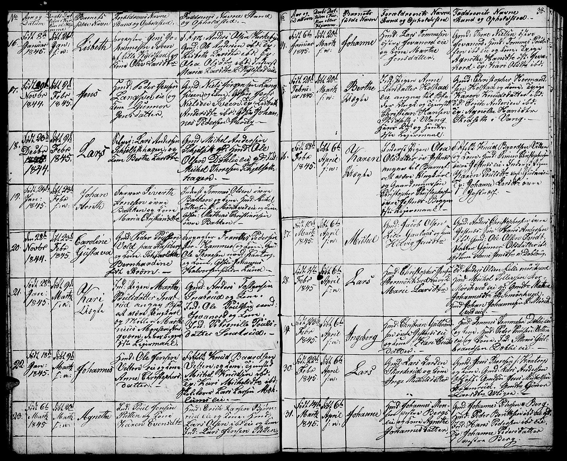 Vang prestekontor, Hedmark, SAH/PREST-008/H/Ha/Hab/L0009: Parish register (copy) no. 9, 1836-1870, p. 38