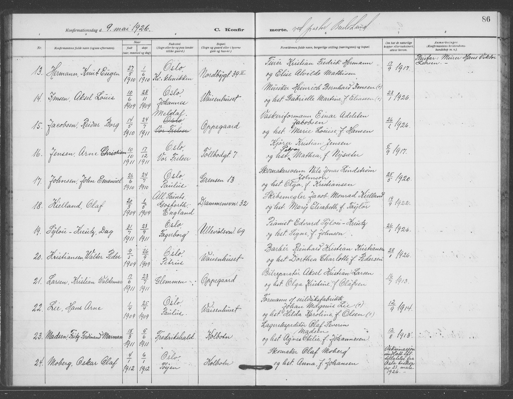 Oslo domkirke Kirkebøker, SAO/A-10752/F/Fa/L0031: Parish register (official) no. 31, 1918-1941, p. 86