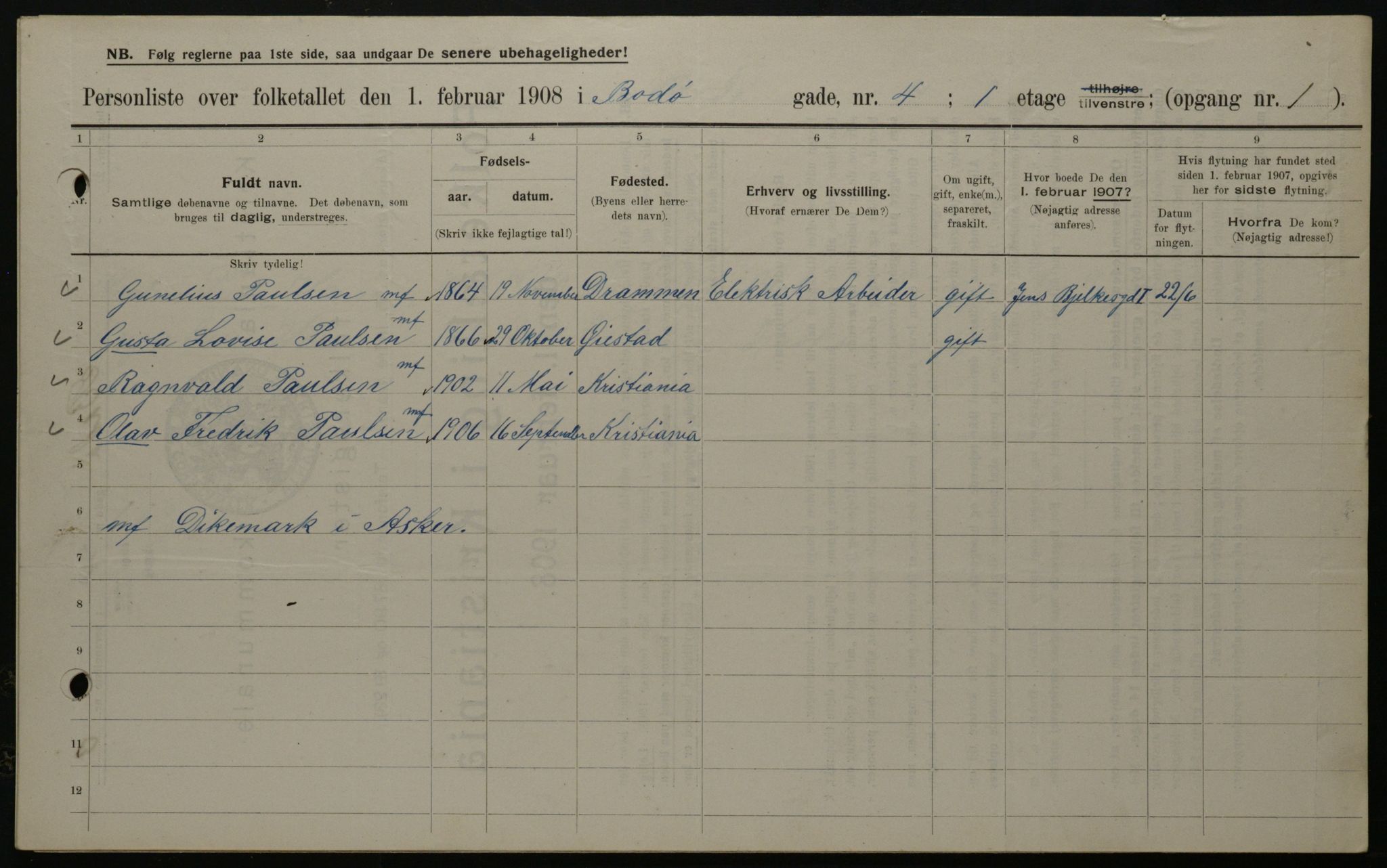 OBA, Municipal Census 1908 for Kristiania, 1908, p. 6545