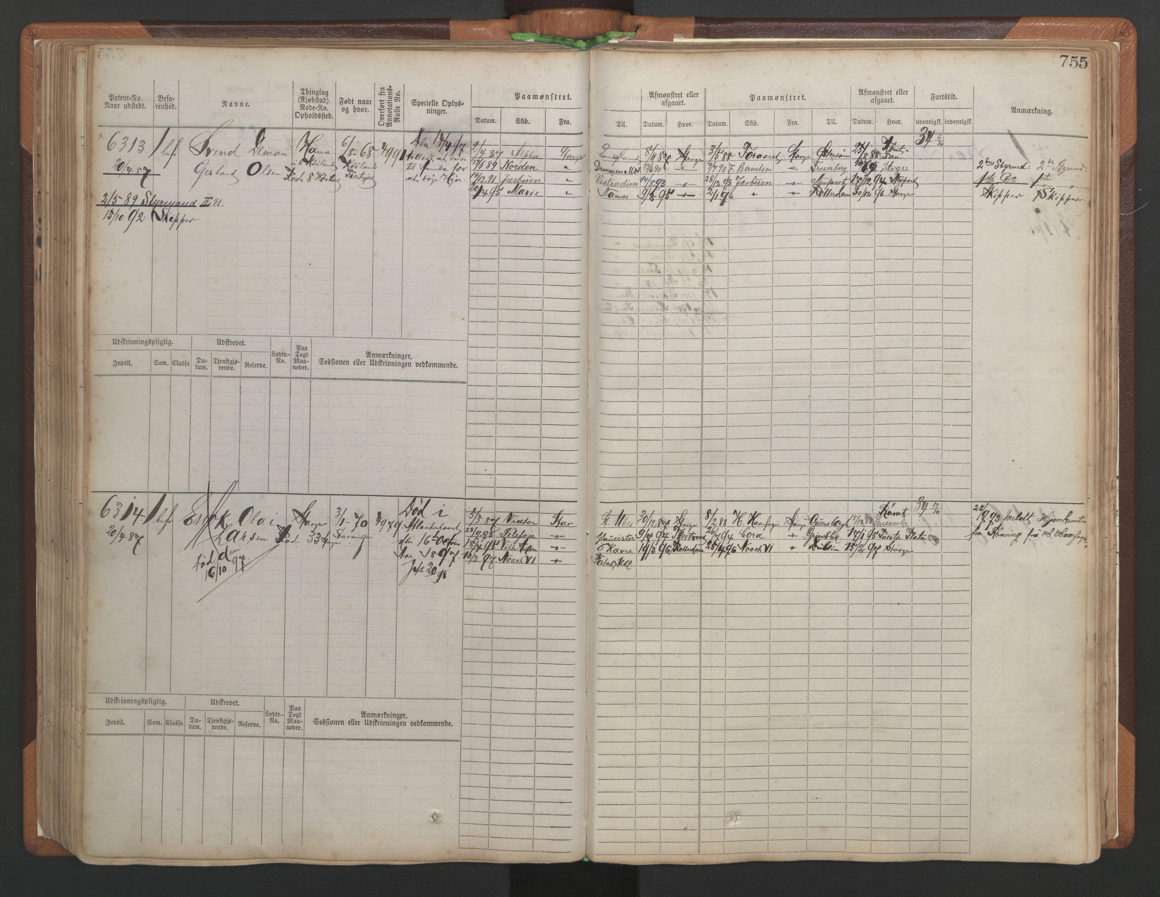 Stavanger sjømannskontor, AV/SAST-A-102006/F/Fb/Fbb/L0010: Sjøfartshovedrulle, patentnr. 6007-6606 (del 1), 1887-1896, p. 159