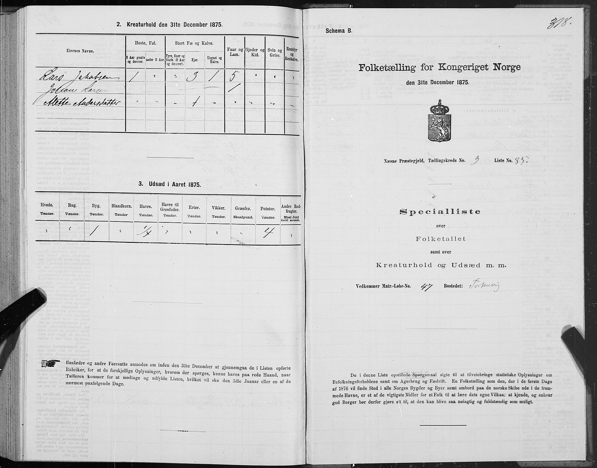 SAT, 1875 census for 1828P Nesna, 1875, p. 2318