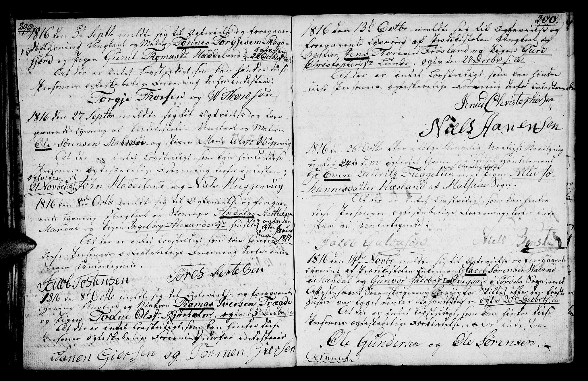 Mandal sokneprestkontor, AV/SAK-1111-0030/F/Fa/Faa/L0007: Parish register (official) no. A 7, 1783-1818, p. 299-300