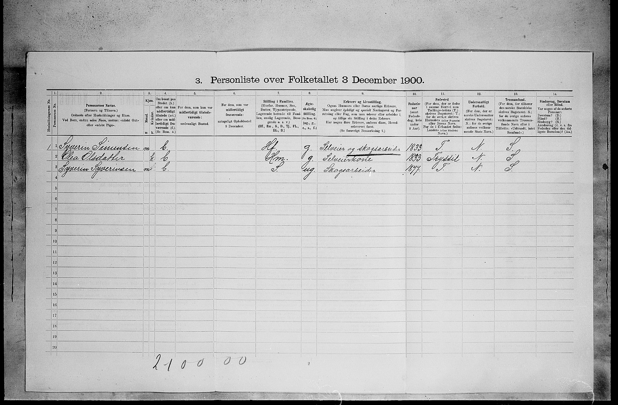 SAH, 1900 census for Elverum, 1900, p. 2530