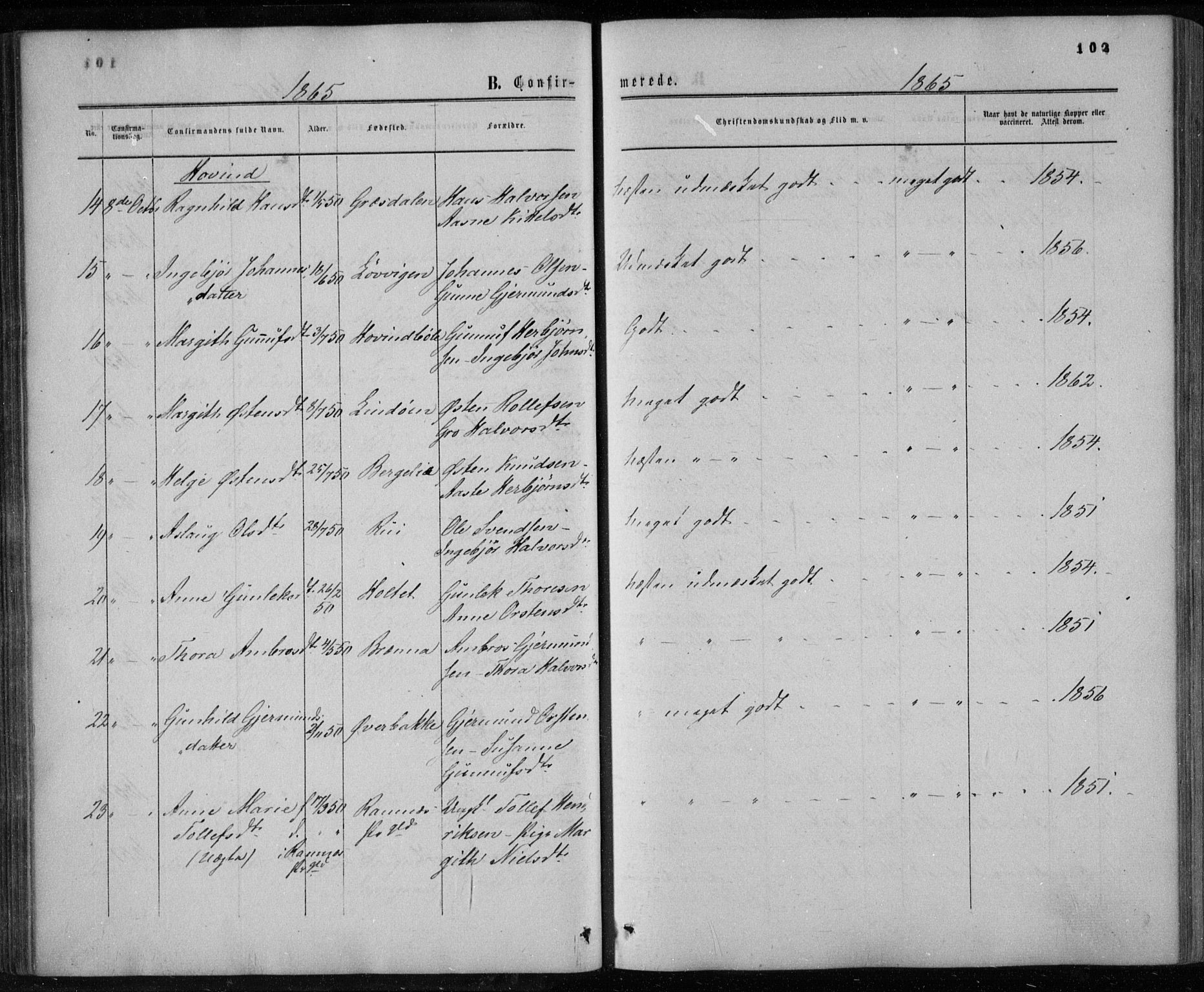 Gransherad kirkebøker, AV/SAKO-A-267/F/Fa/L0003: Parish register (official) no. I 3, 1859-1870, p. 102