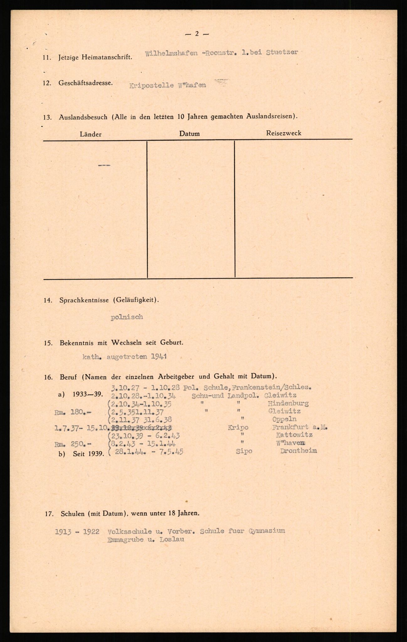 Forsvaret, Forsvarets overkommando II, AV/RA-RAFA-3915/D/Db/L0017: CI Questionaires. Tyske okkupasjonsstyrker i Norge. Tyskere., 1945-1946, p. 374