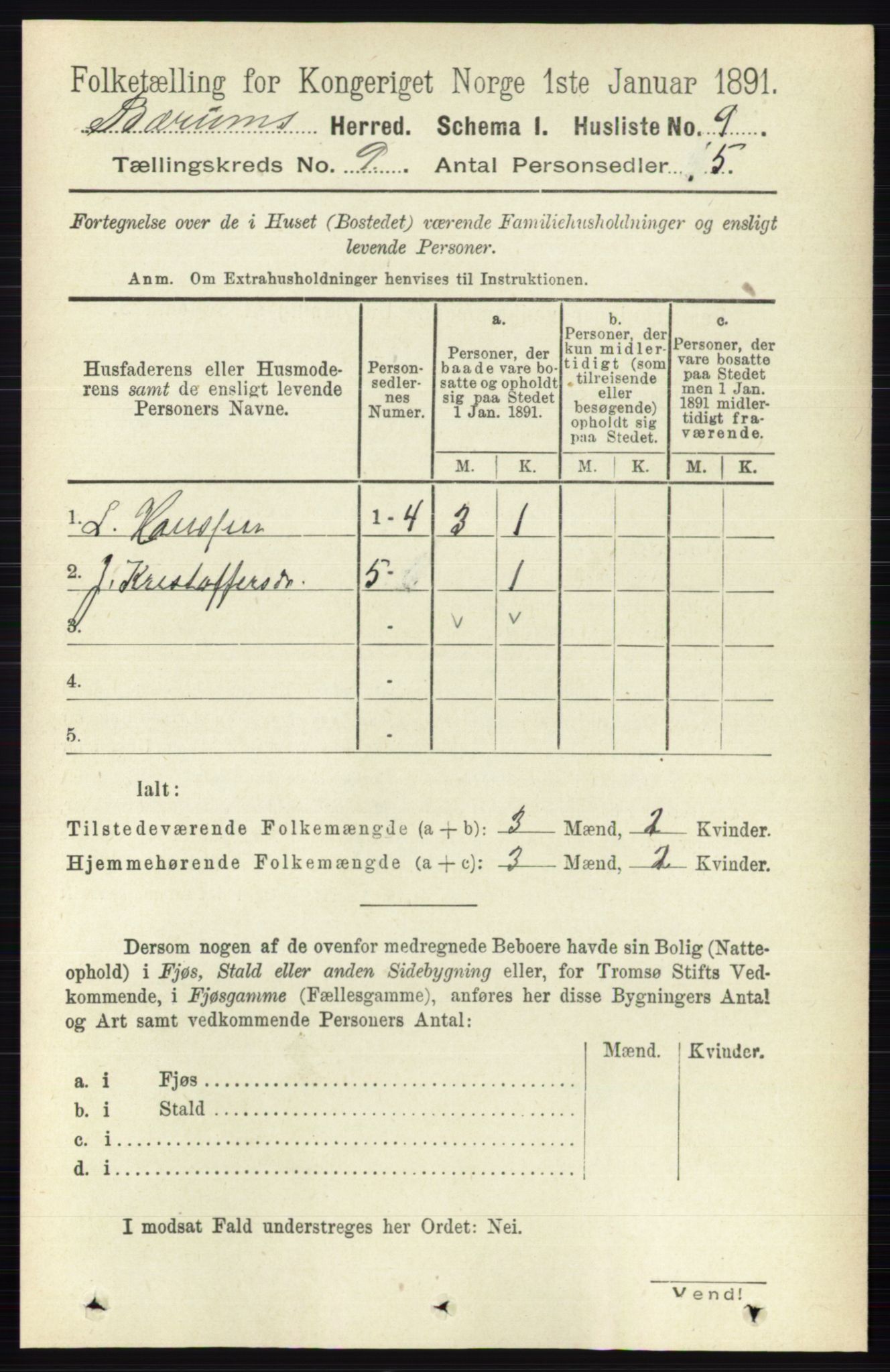 RA, 1891 census for 0219 Bærum, 1891, p. 4988