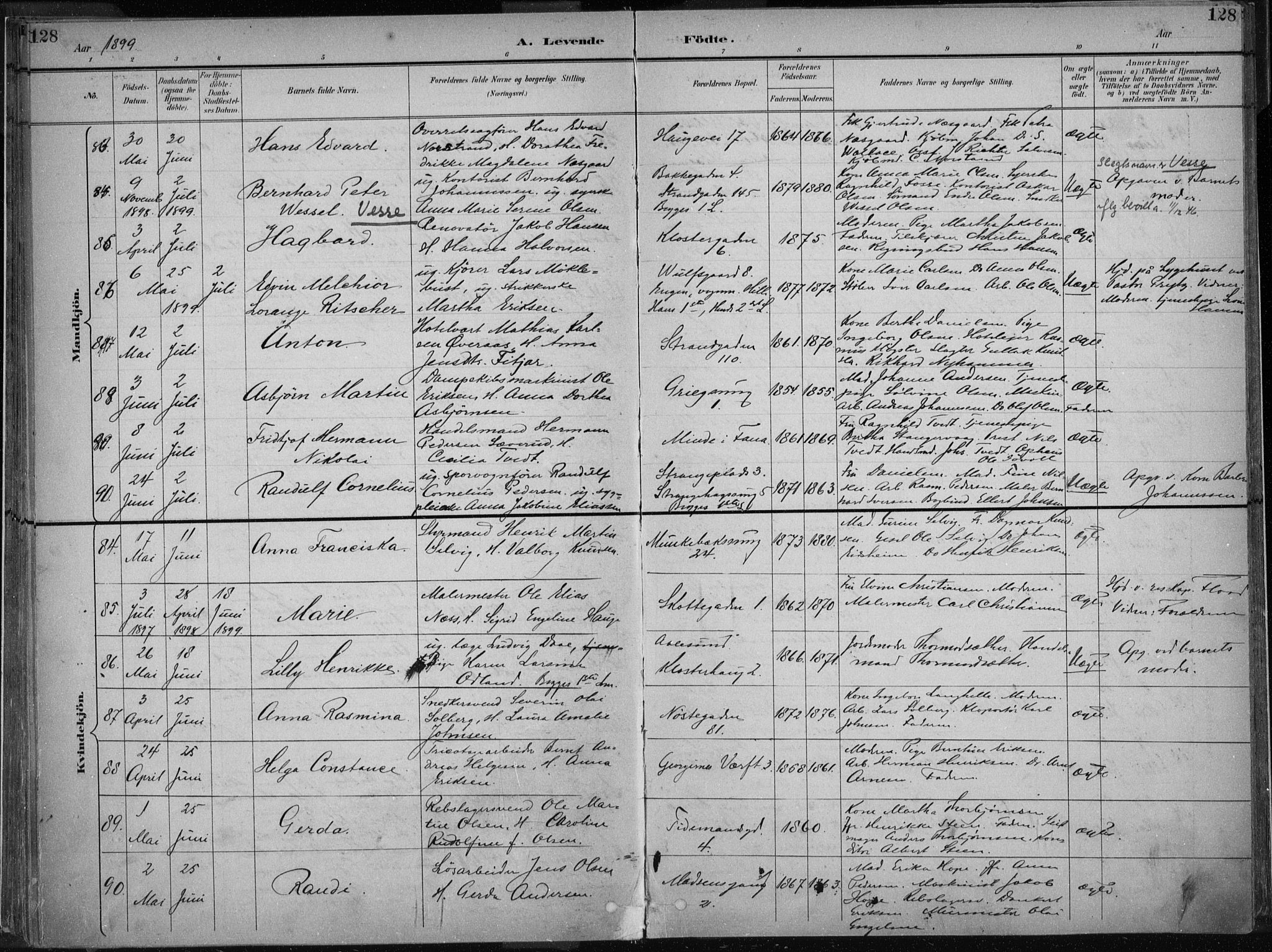 Nykirken Sokneprestembete, AV/SAB-A-77101/H/Haa/L0018: Parish register (official) no. B 6, 1895-1903, p. 128