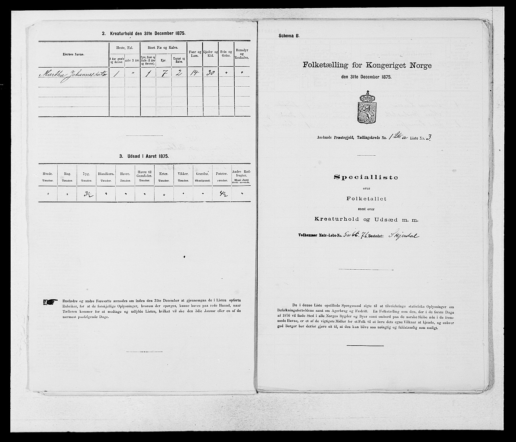 SAB, 1875 census for 1421P Aurland, 1875, p. 23