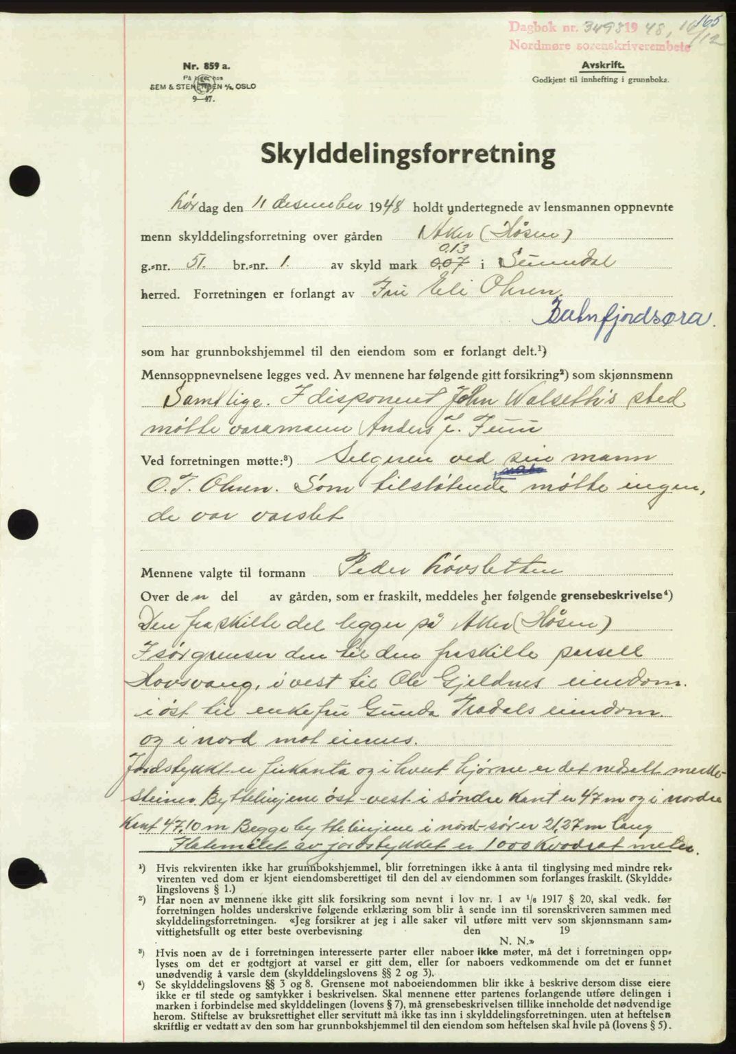 Nordmøre sorenskriveri, AV/SAT-A-4132/1/2/2Ca: Mortgage book no. A110, 1948-1949, Diary no: : 3493/1948