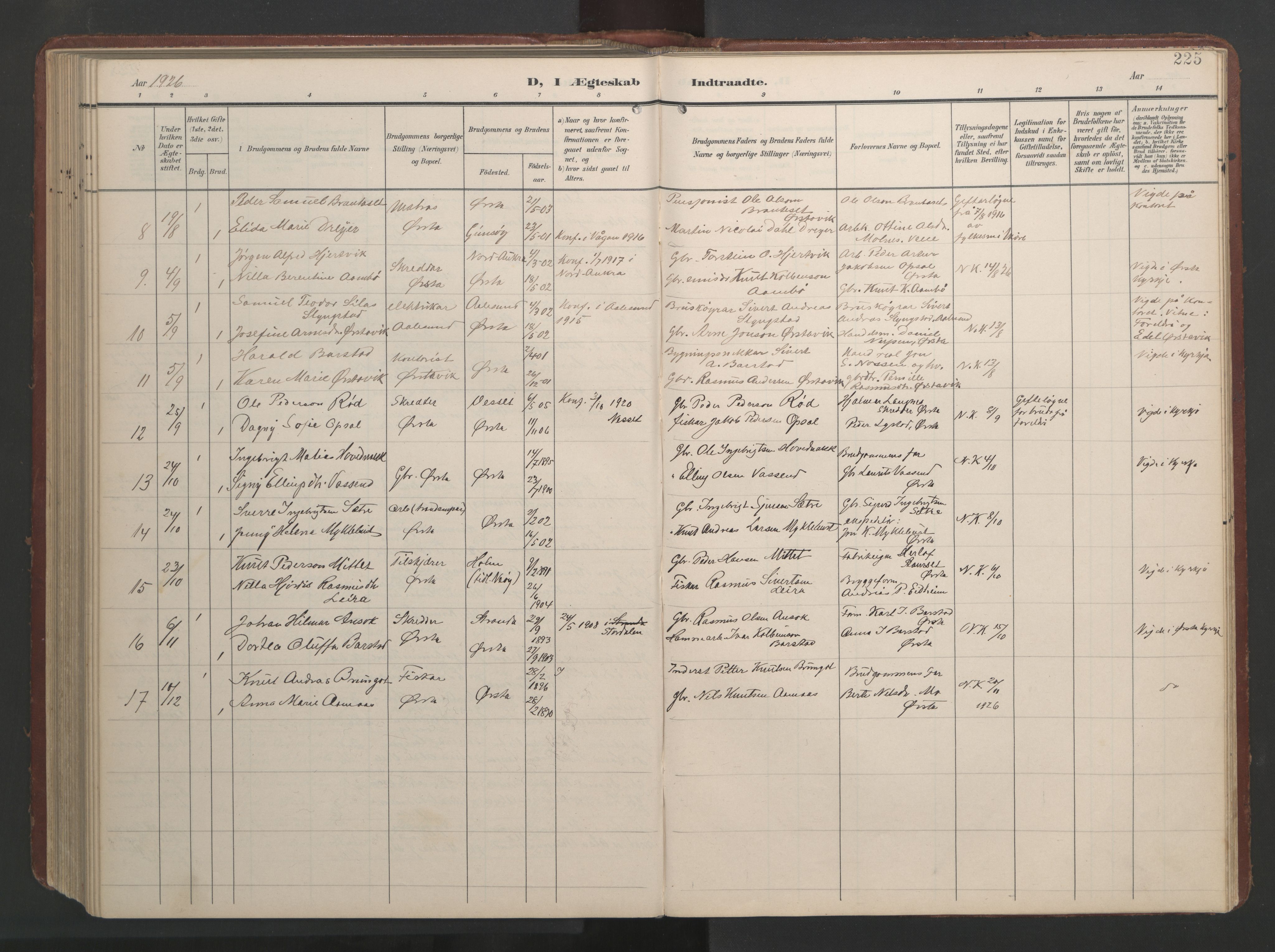 Ministerialprotokoller, klokkerbøker og fødselsregistre - Møre og Romsdal, AV/SAT-A-1454/513/L0190: Parish register (copy) no. 513C04, 1904-1926, p. 225