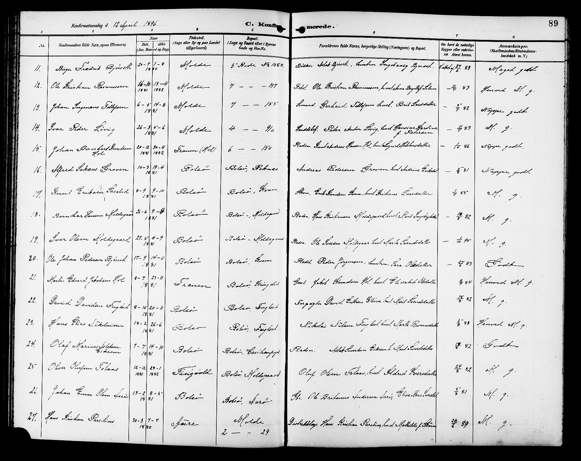 Ministerialprotokoller, klokkerbøker og fødselsregistre - Møre og Romsdal, AV/SAT-A-1454/558/L0702: Parish register (copy) no. 558C03, 1894-1915, p. 89