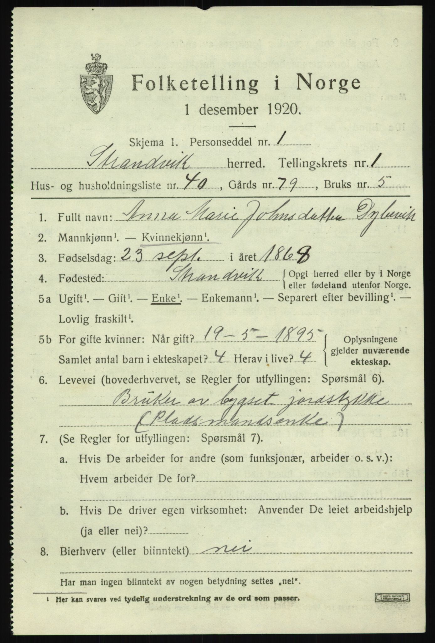 SAB, 1920 census for Strandvik, 1920, p. 1236