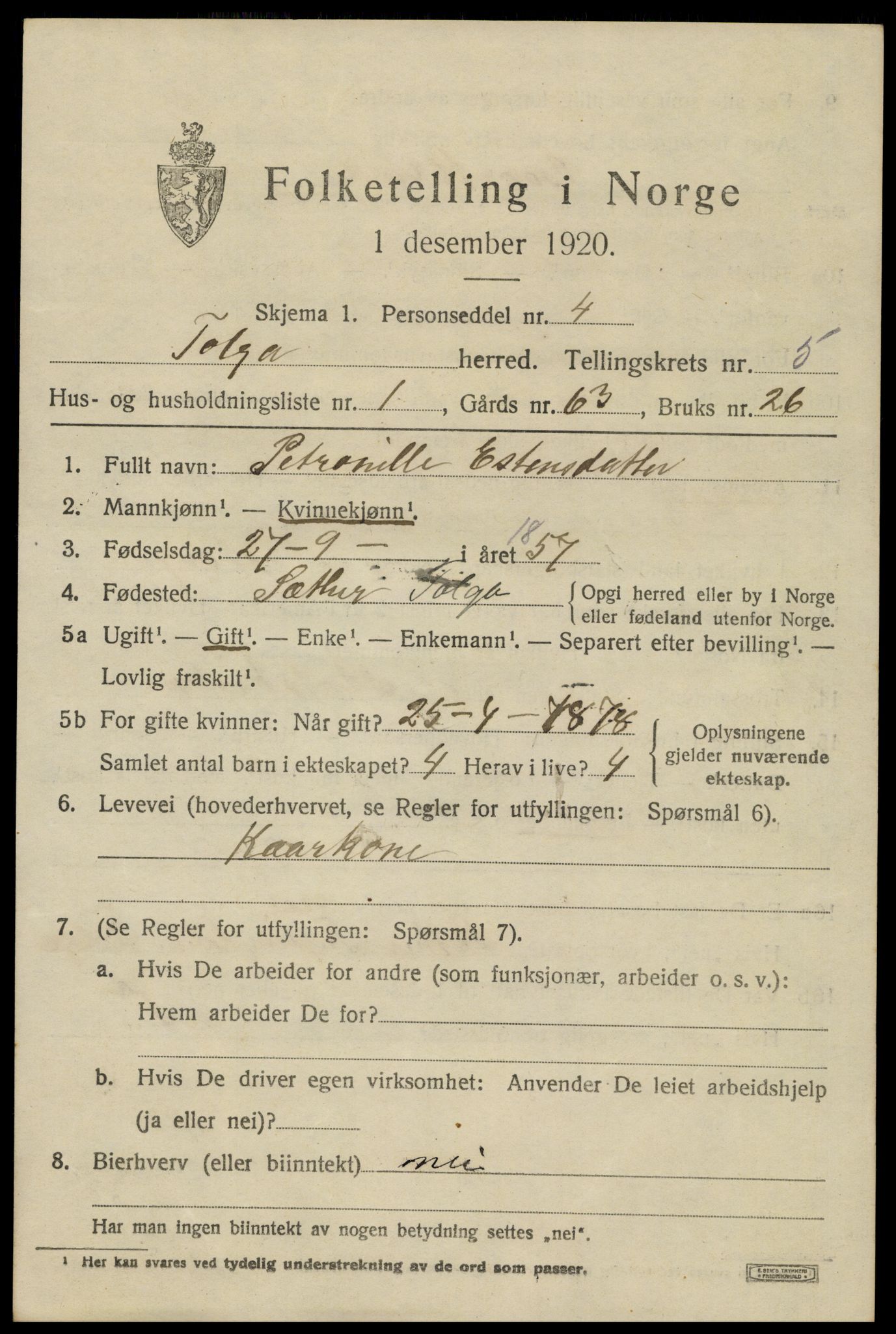 SAH, 1920 census for Tolga, 1920, p. 3207