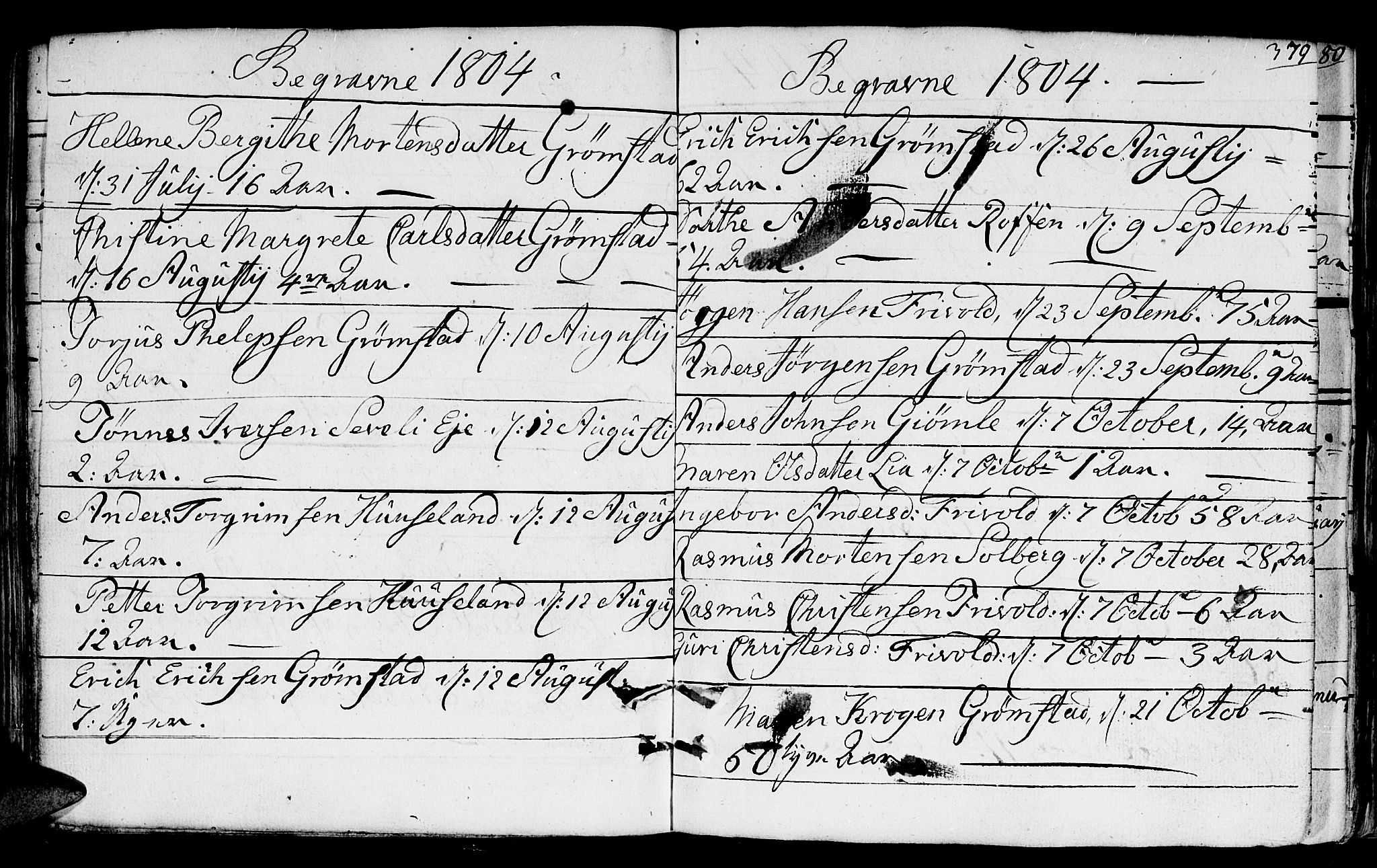 Fjære sokneprestkontor, SAK/1111-0011/F/Fb/L0006: Parish register (copy) no. B 6, 1803-1817, p. 379