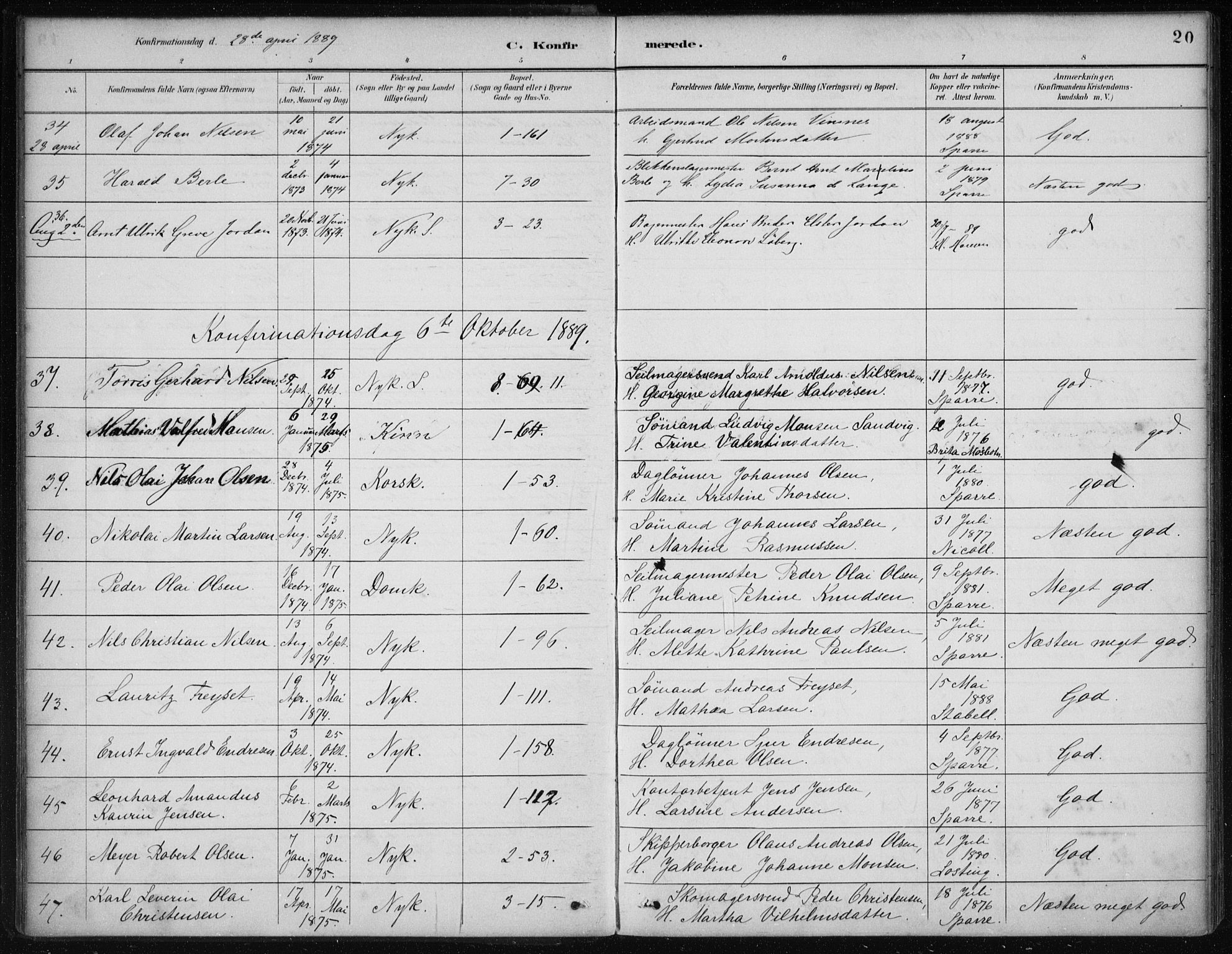 Nykirken Sokneprestembete, AV/SAB-A-77101/H/Haa/L0027: Parish register (official) no. C 6, 1886-1913, p. 20