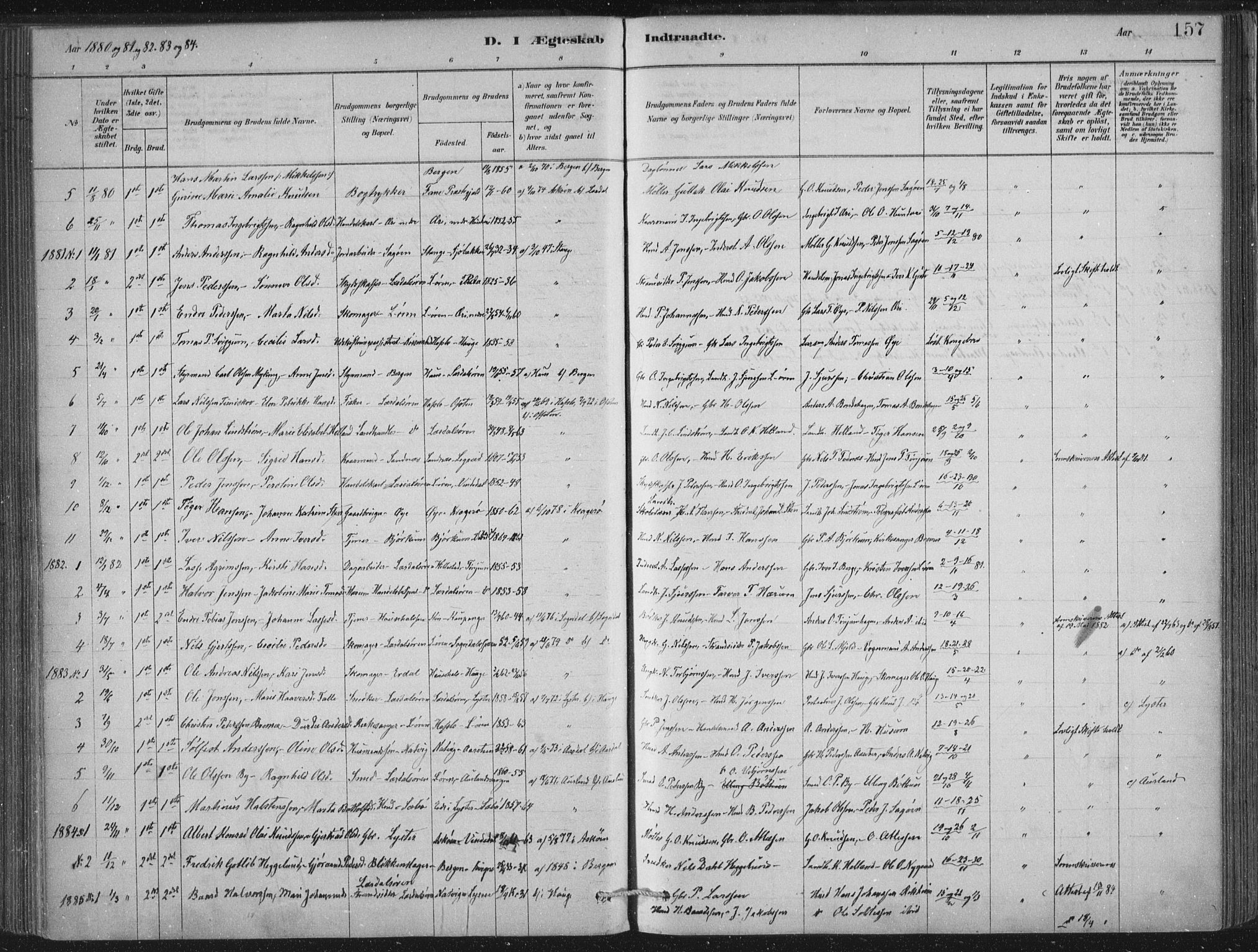 Lærdal sokneprestembete, SAB/A-81201: Parish register (official) no. D  1, 1878-1908, p. 157