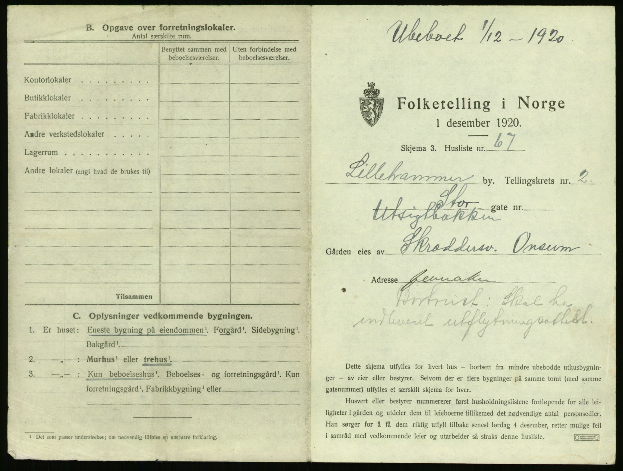 SAH, 1920 census for Lillehammer, 1920, p. 300