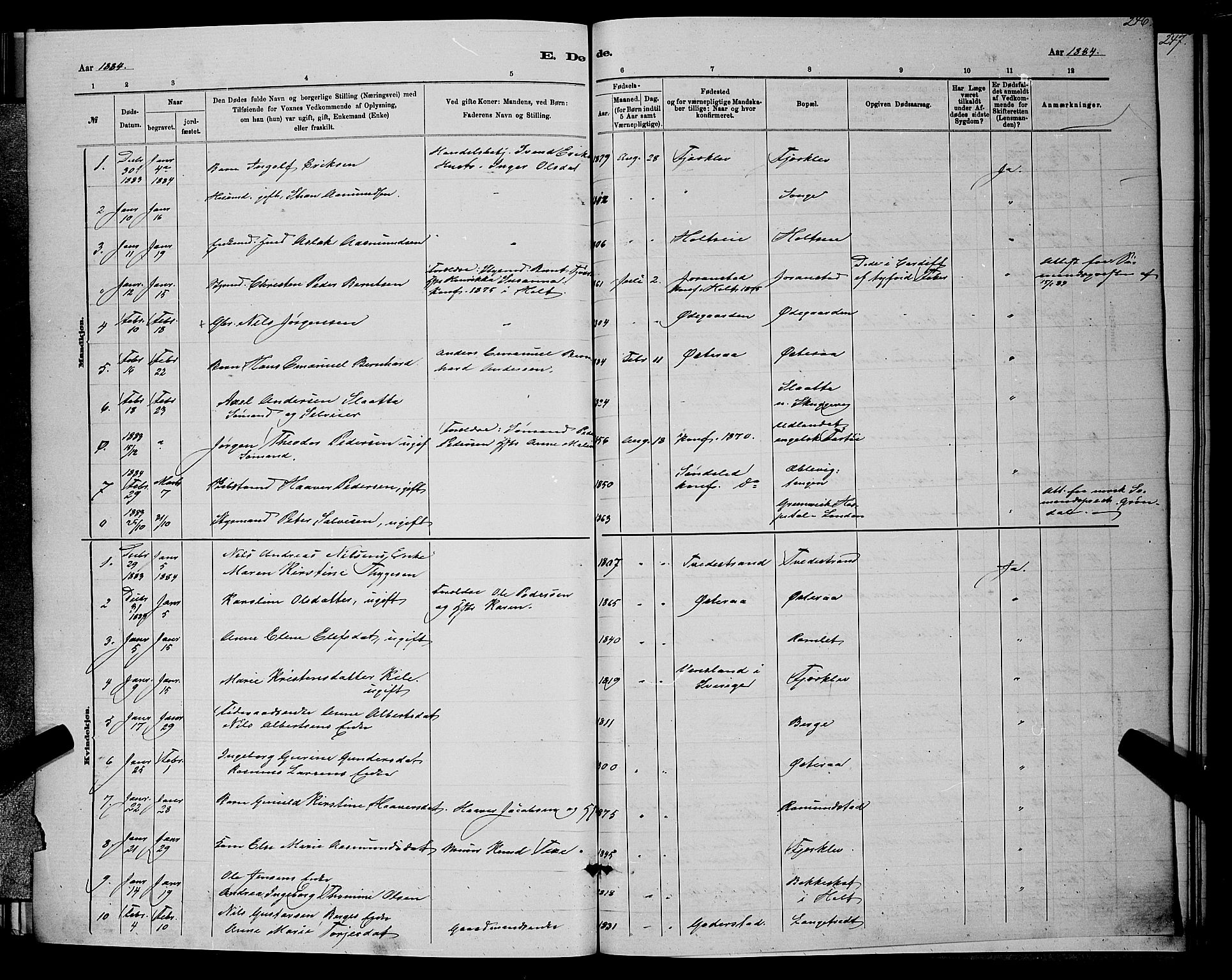 Holt sokneprestkontor, AV/SAK-1111-0021/F/Fb/L0010: Parish register (copy) no. B 10, 1883-1896, p. 246