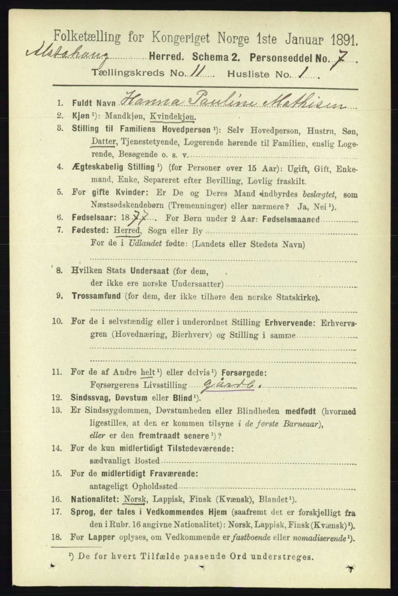 RA, 1891 census for 1820 Alstahaug, 1891, p. 3876