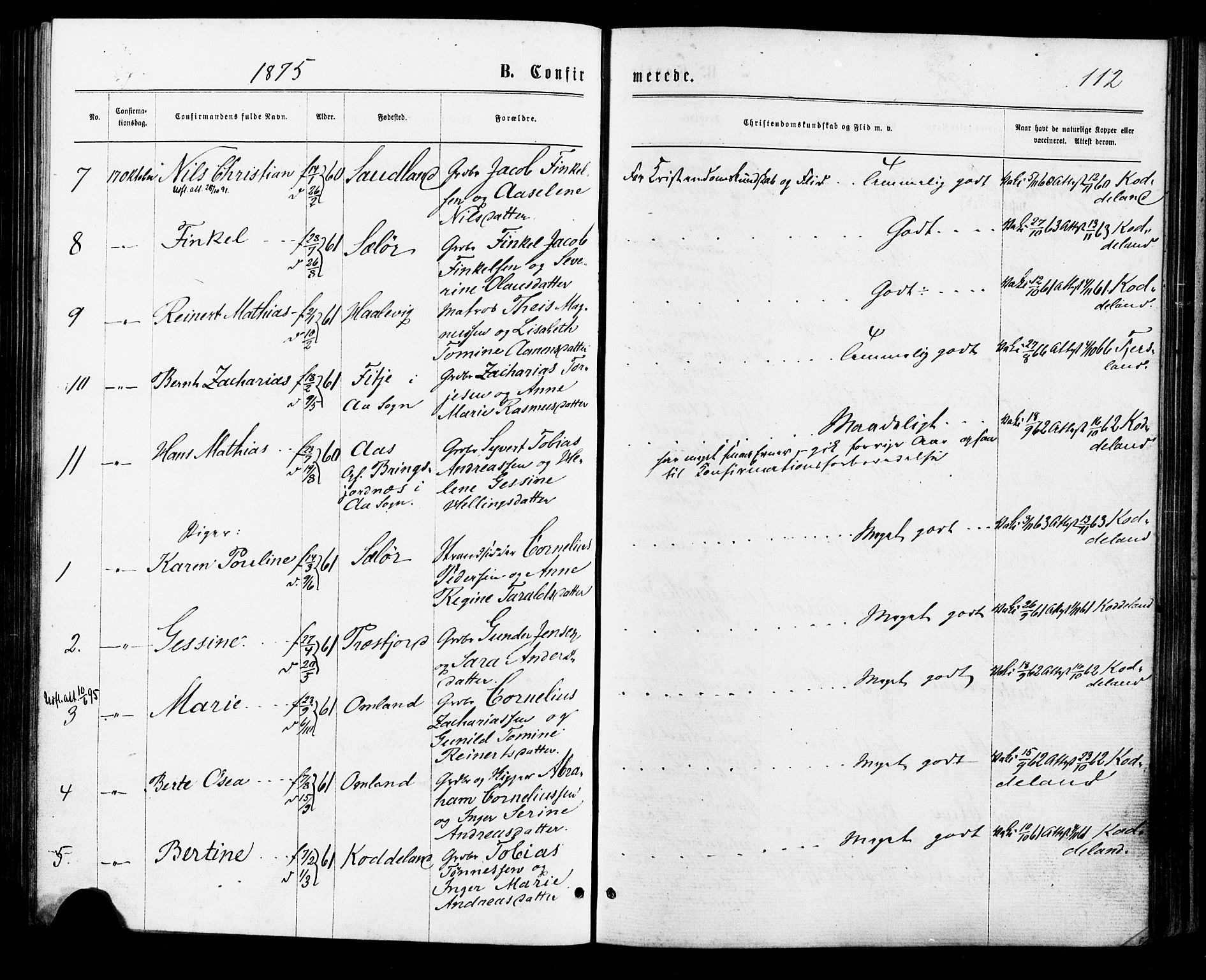 Lyngdal sokneprestkontor, AV/SAK-1111-0029/F/Fa/Faa/L0003: Parish register (official) no. A 3, 1871-1882, p. 112