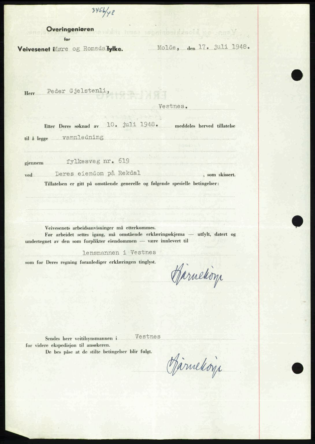 Romsdal sorenskriveri, AV/SAT-A-4149/1/2/2C: Mortgage book no. A27, 1948-1948, Diary no: : 2707/1948