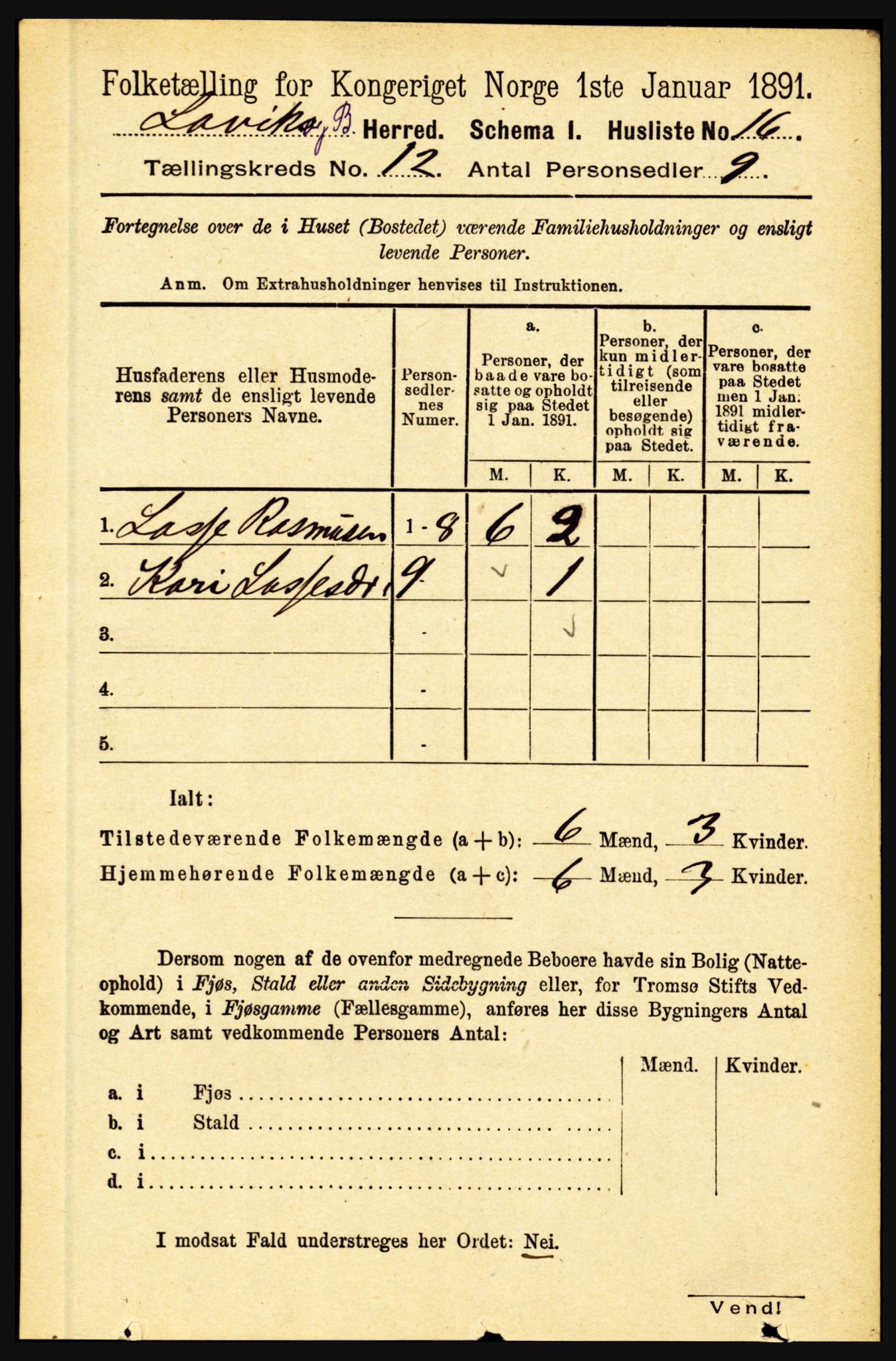 RA, 1891 census for 1415 Lavik og Brekke, 1891, p. 2344