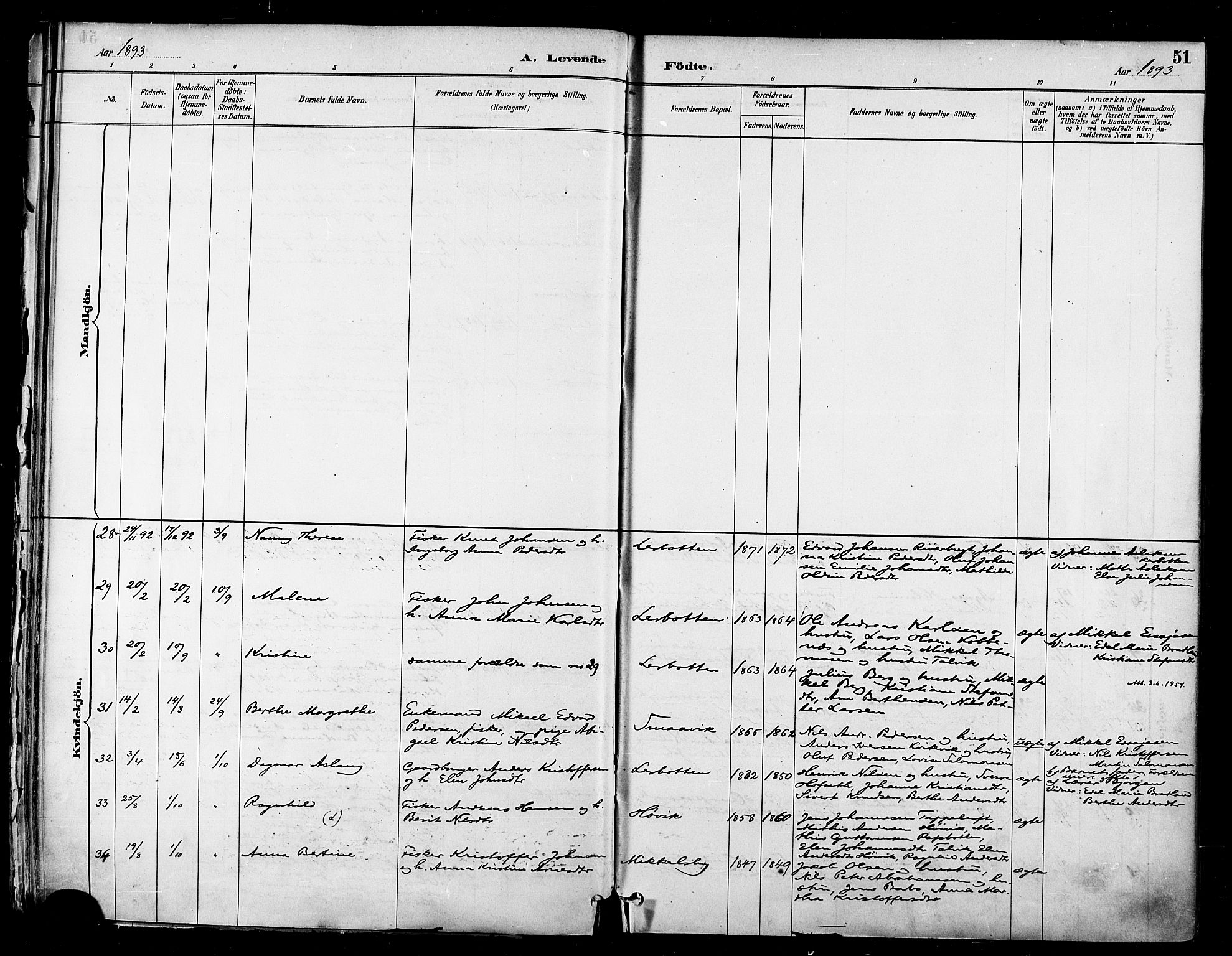 Talvik sokneprestkontor, AV/SATØ-S-1337/H/Ha/L0013kirke: Parish register (official) no. 13, 1886-1897, p. 51