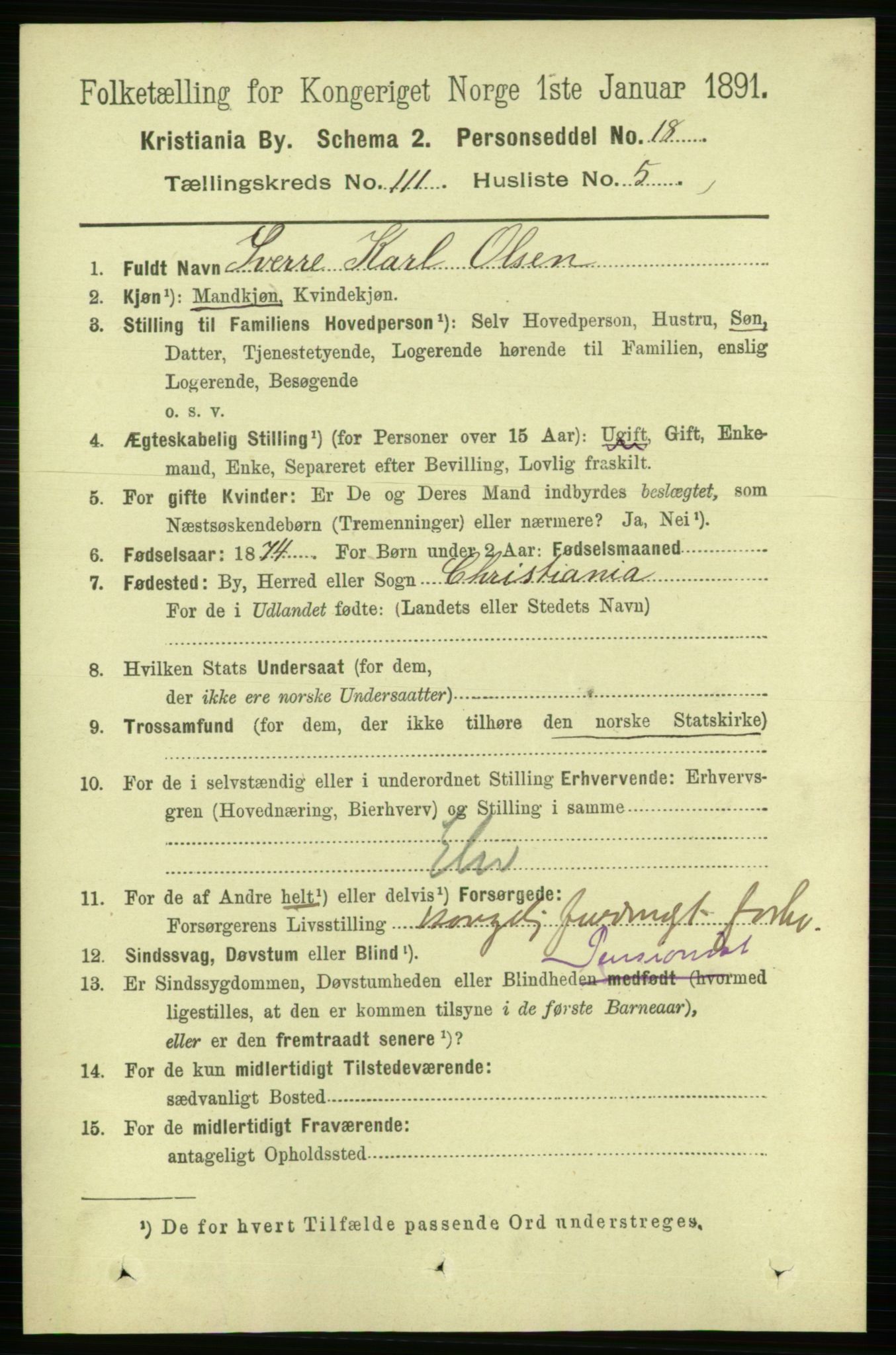 RA, 1891 census for 0301 Kristiania, 1891, p. 58081