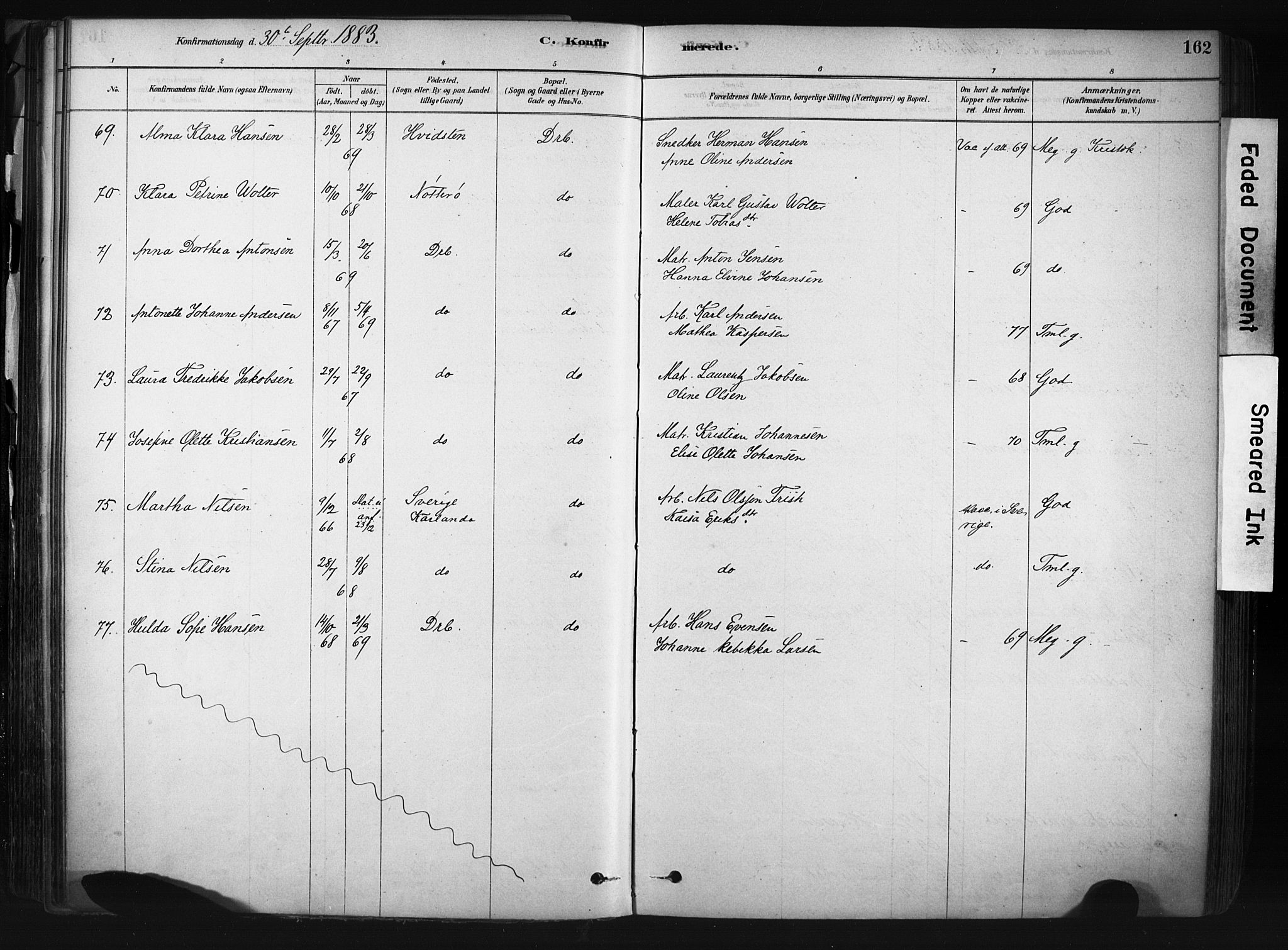 Drøbak prestekontor Kirkebøker, AV/SAO-A-10142a/F/Fb/L0001: Parish register (official) no. II 1, 1878-1891, p. 162