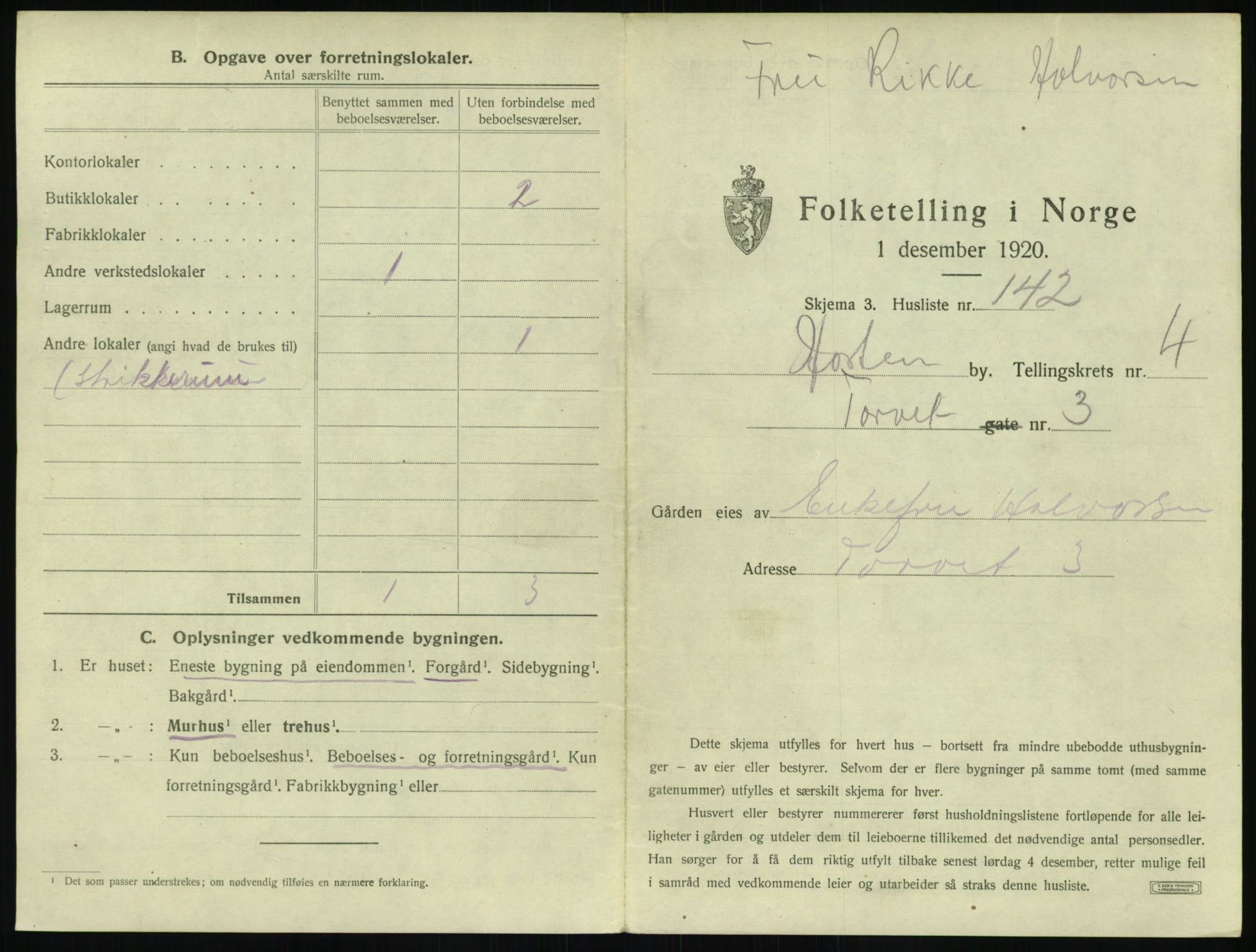 SAKO, 1920 census for Horten, 1920, p. 1503