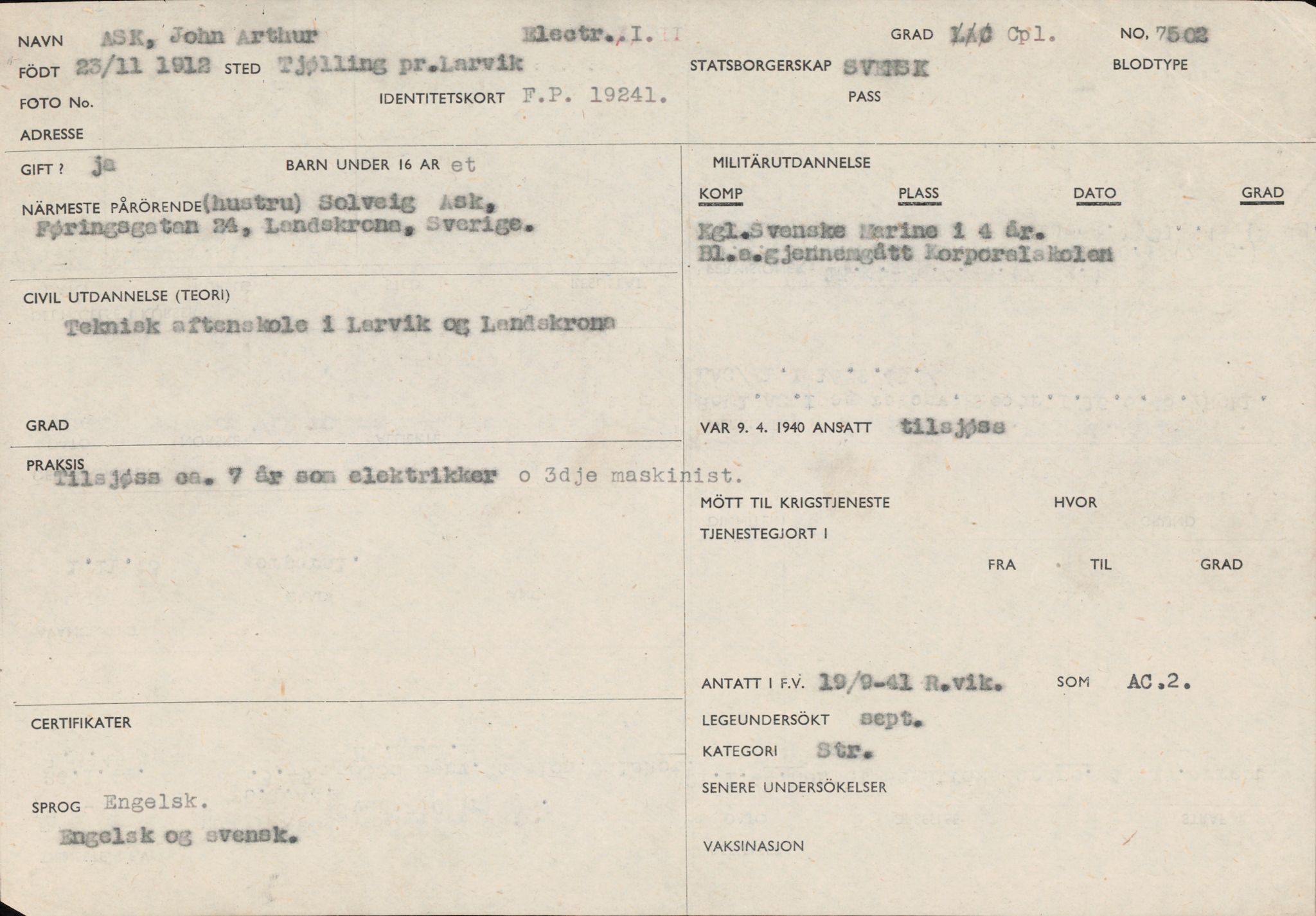 Forsvaret, Forsvarets overkommando/Luftforsvarsstaben, AV/RA-RAFA-4079/P/Pa/L0029: Personellpapirer, 1912, p. 38