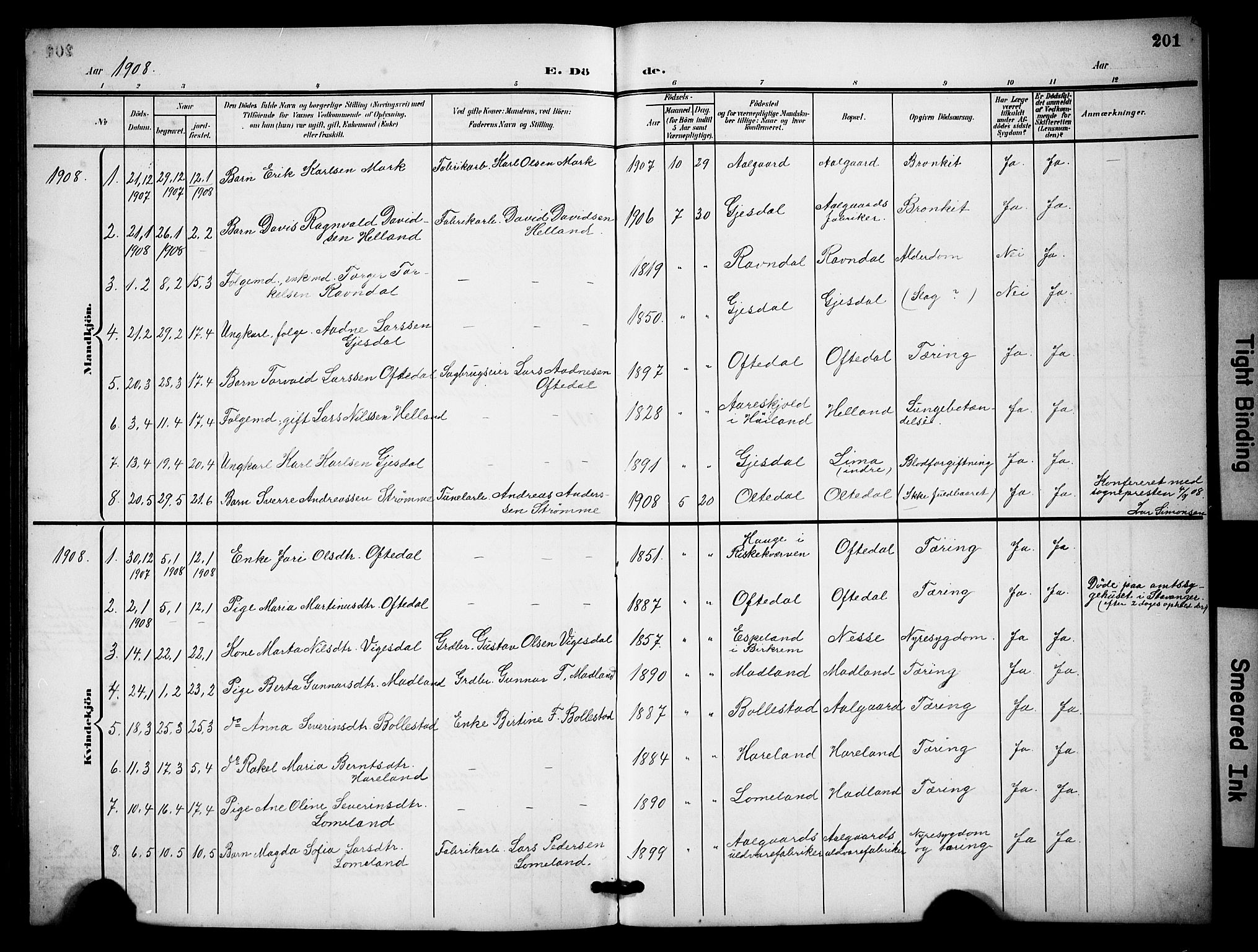 Lye sokneprestkontor, SAST/A-101794/001/30BB/L0009: Parish register (copy) no. B 9, 1902-1923, p. 201