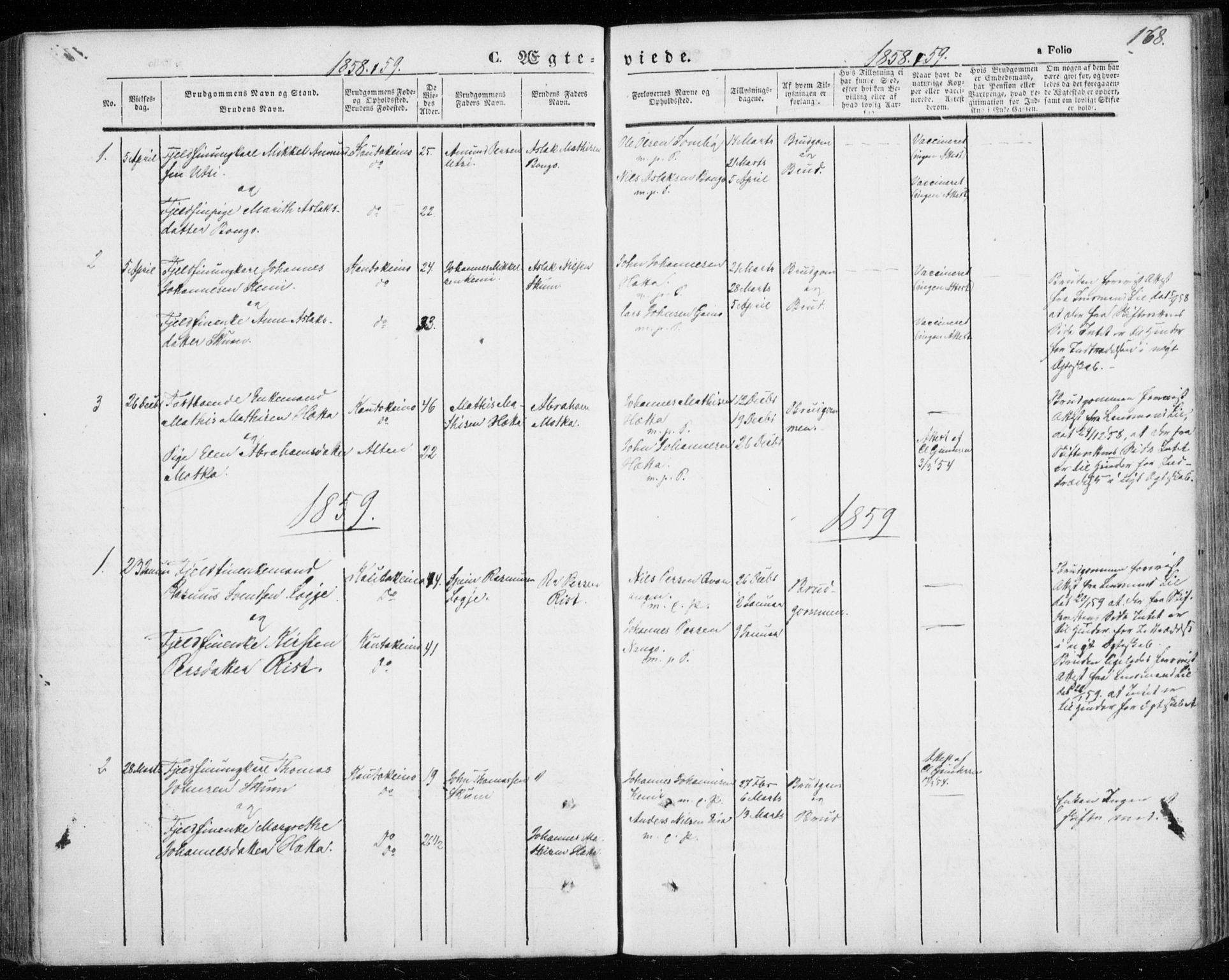 Kautokeino sokneprestembete, SATØ/S-1340/H/Ha/L0002.kirke: Parish register (official) no. 2, 1843-1861, p. 168