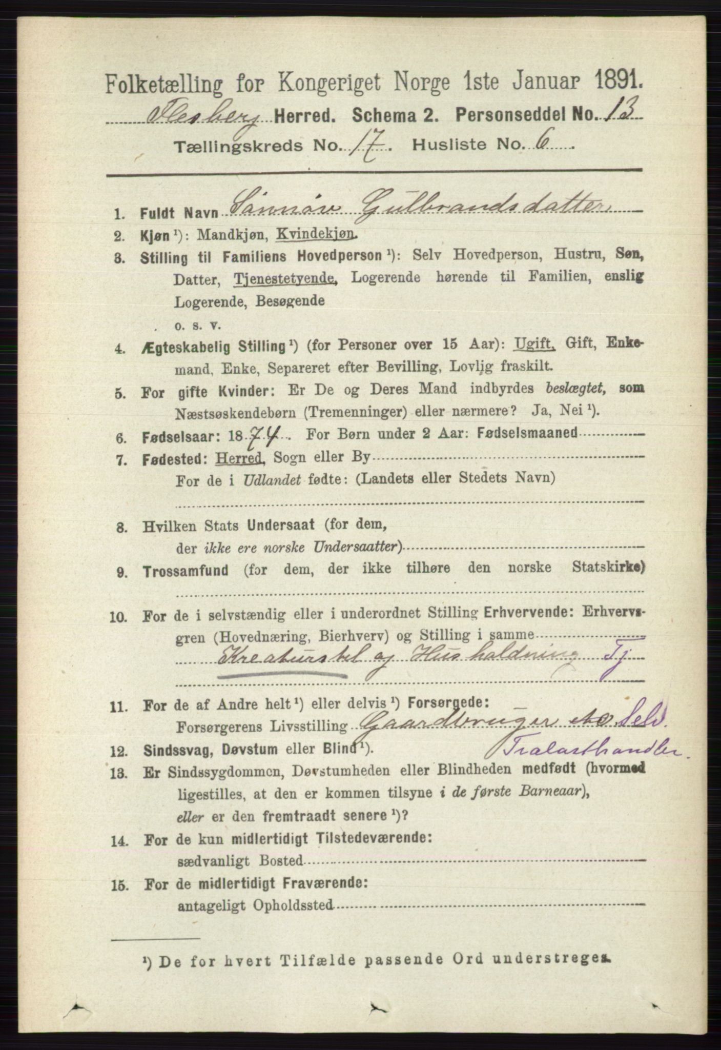 RA, 1891 census for 0631 Flesberg, 1891, p. 3025