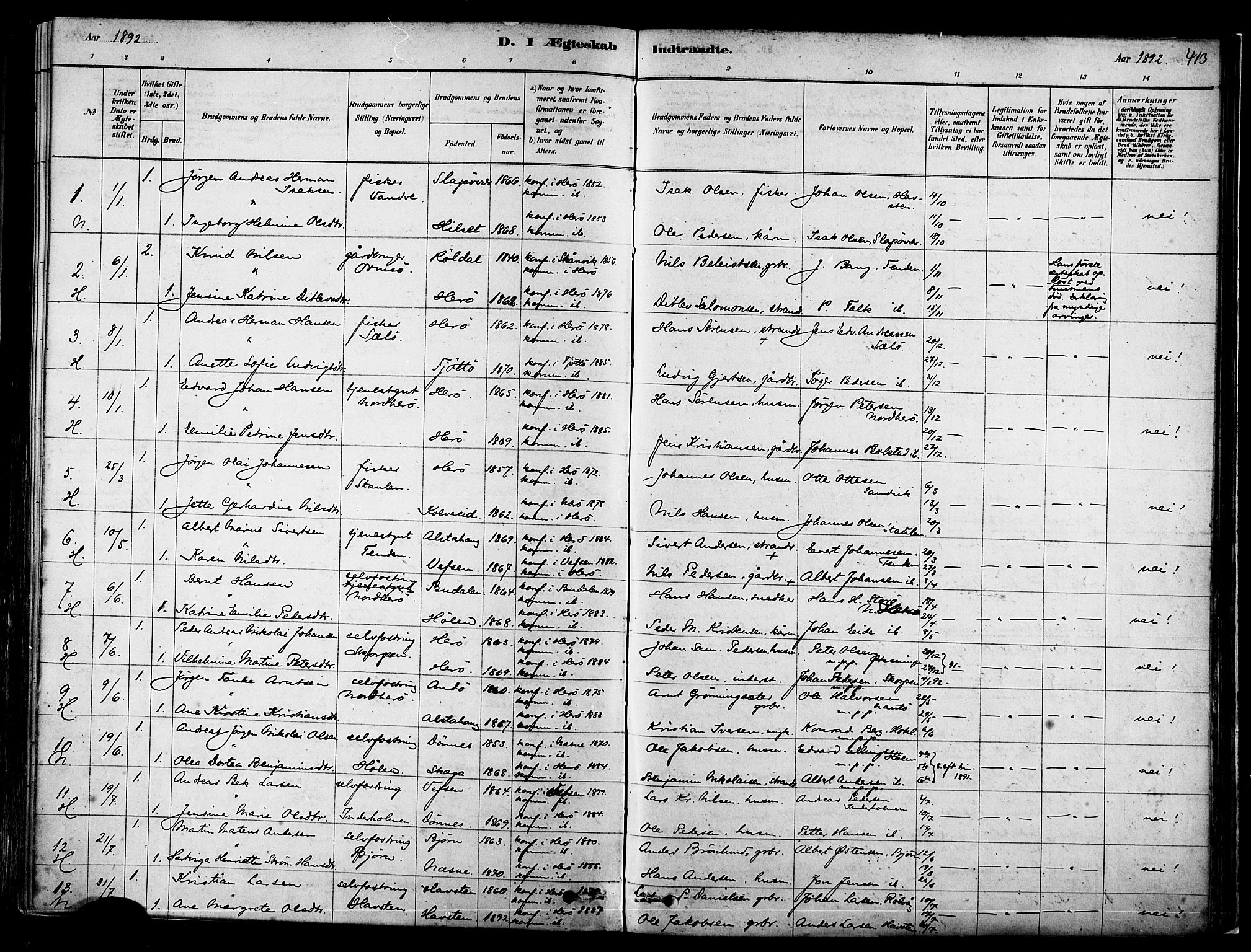 Ministerialprotokoller, klokkerbøker og fødselsregistre - Nordland, AV/SAT-A-1459/834/L0507: Parish register (official) no. 834A05, 1878-1892, p. 413