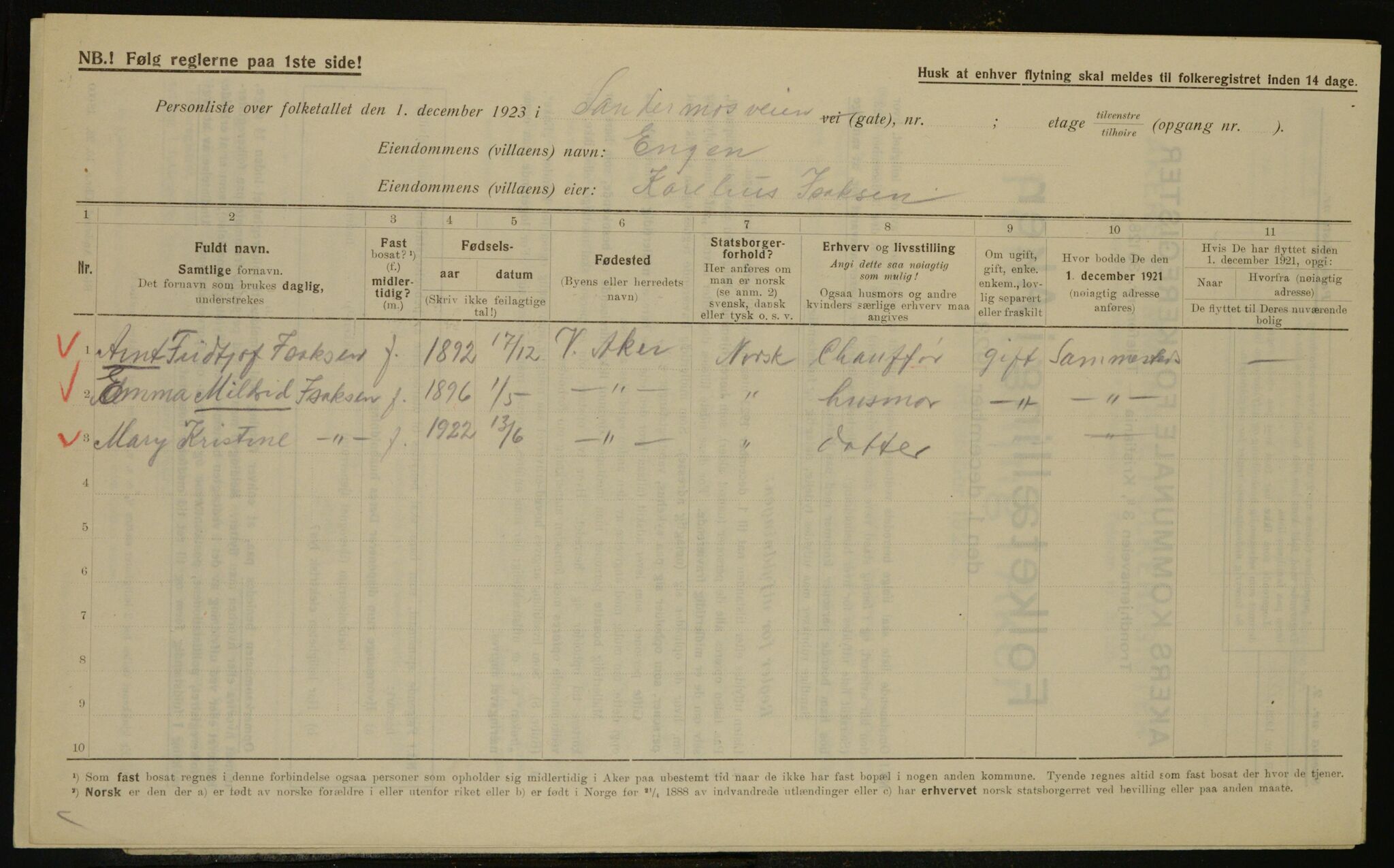 , Municipal Census 1923 for Aker, 1923, p. 16776