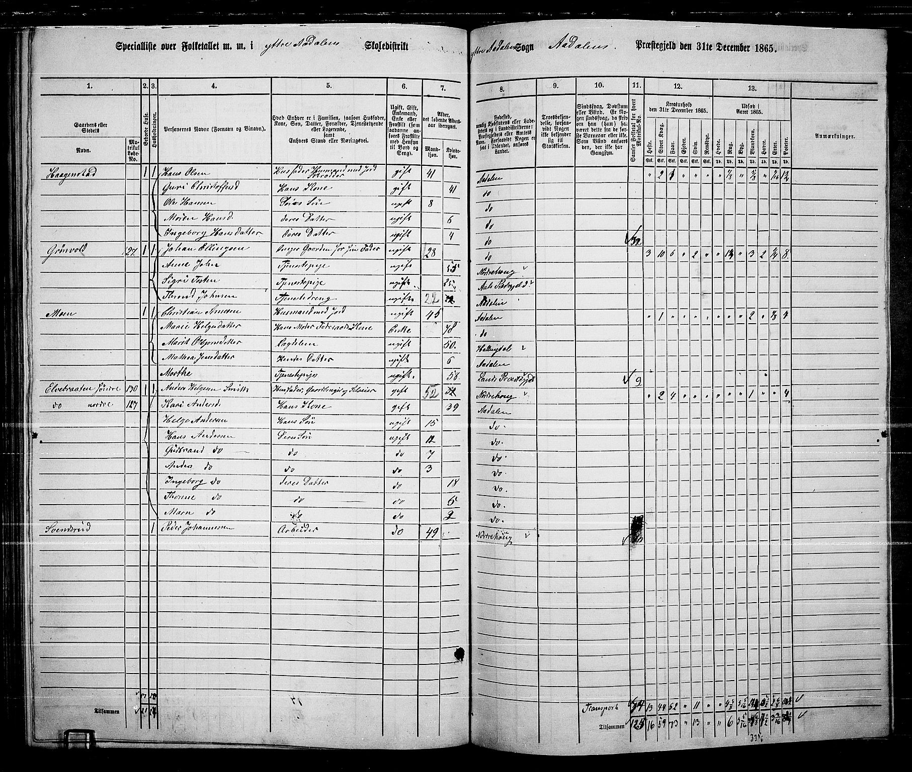 RA, 1865 census for Ådal, 1865, p. 102